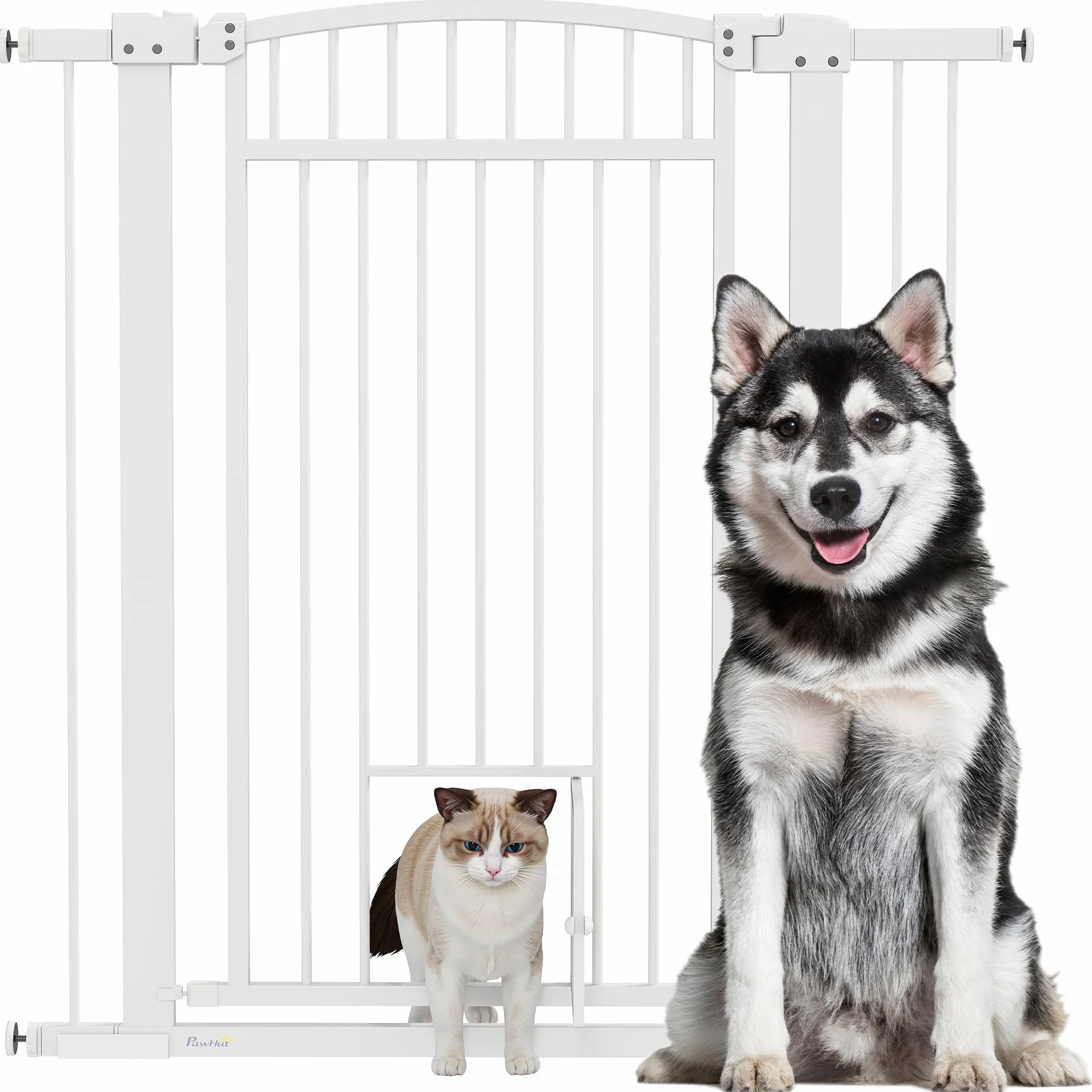 PawHut Barrière de sécurité chien extensible 76-104 x 106 cm double verrouillage blanc