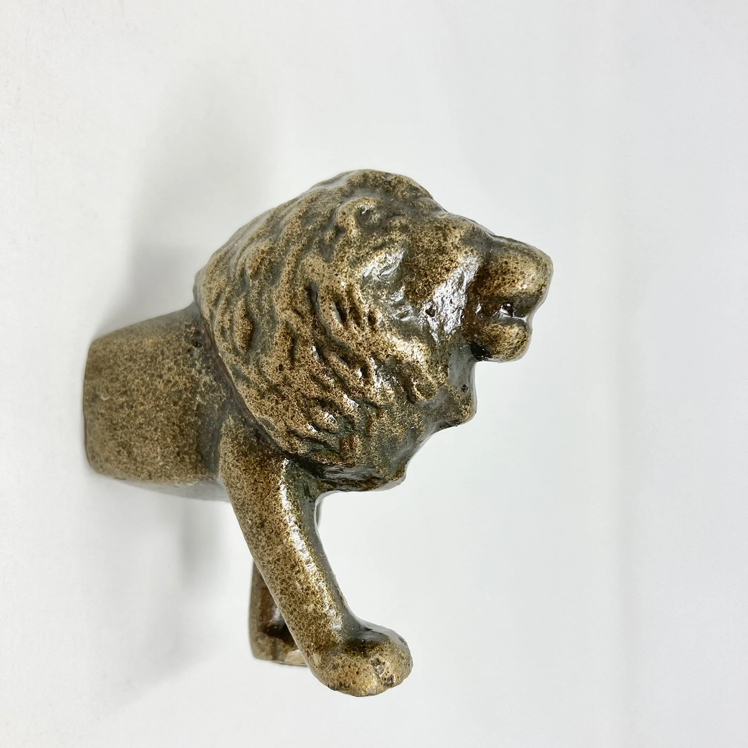 Safari Boutons de tiroir en métal laiton antique motif animal crochet lion