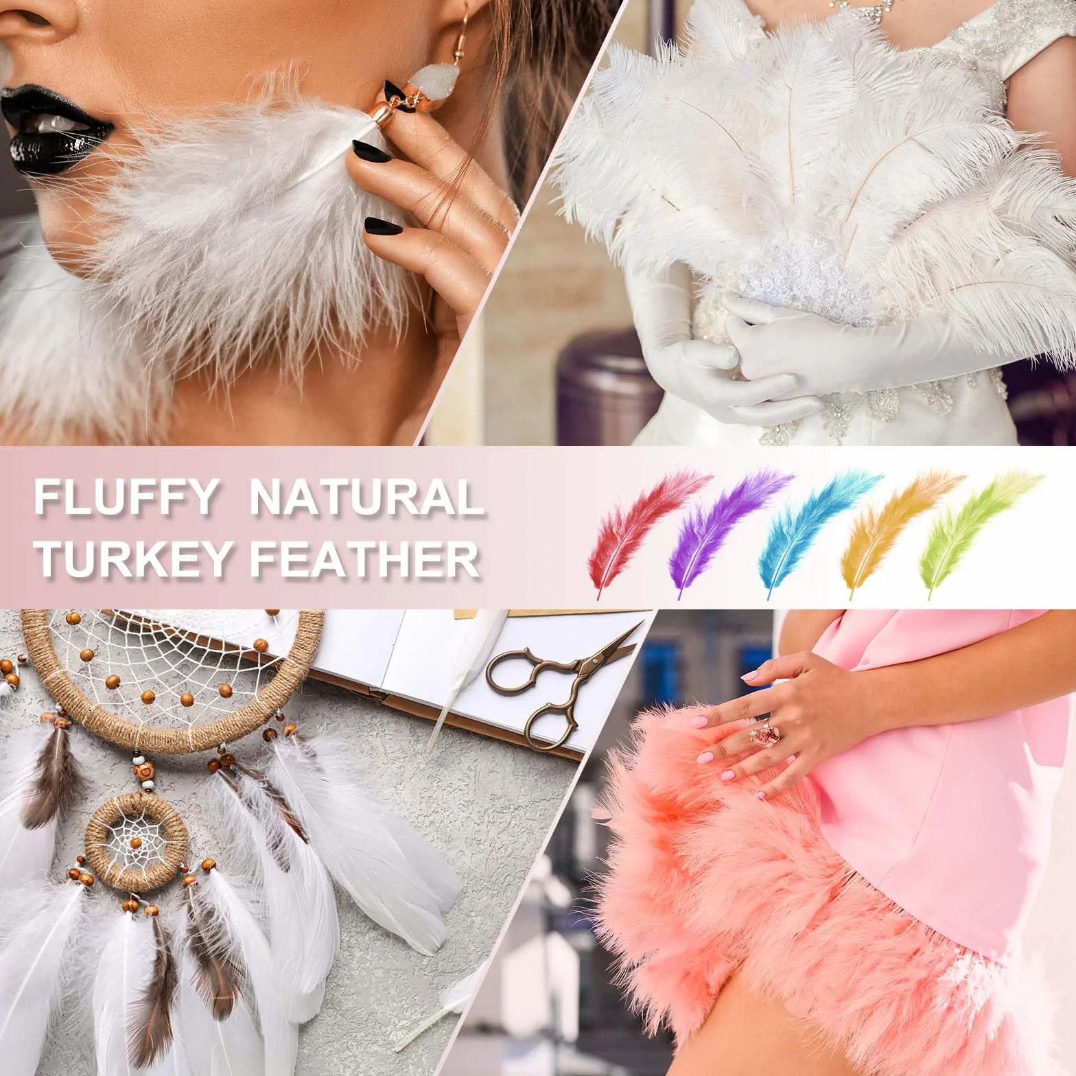 PATIKIL 100 Pièces Plumes de Dinde Marabou Duveteuses 4-6 Pouces Pastel Naturelles pour Création Attrape-Rêves Décoration Fête