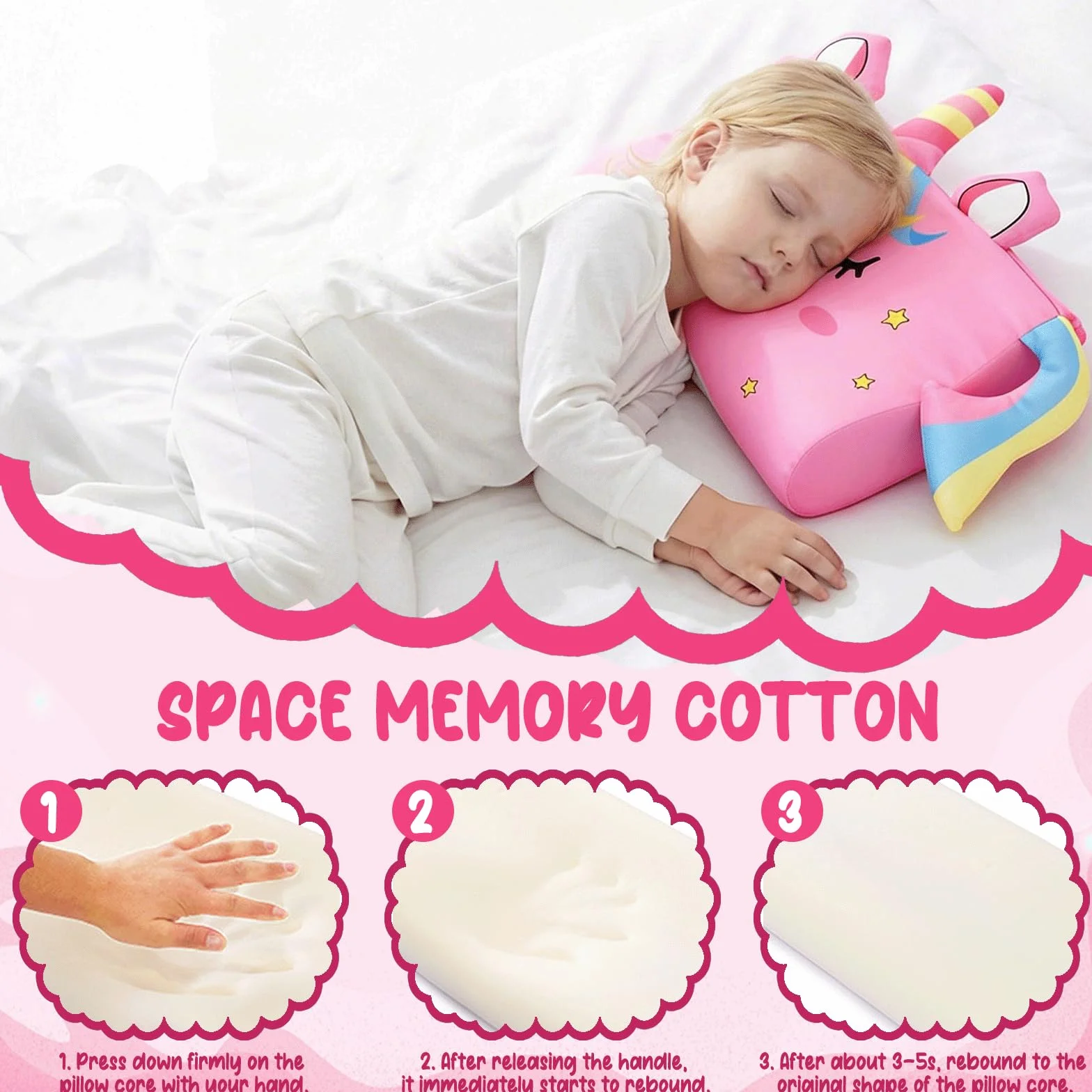 Oreiller Enfant 46x27cm Coussin Bébé Ergonomique Respirant Détachable 2-8 Ans