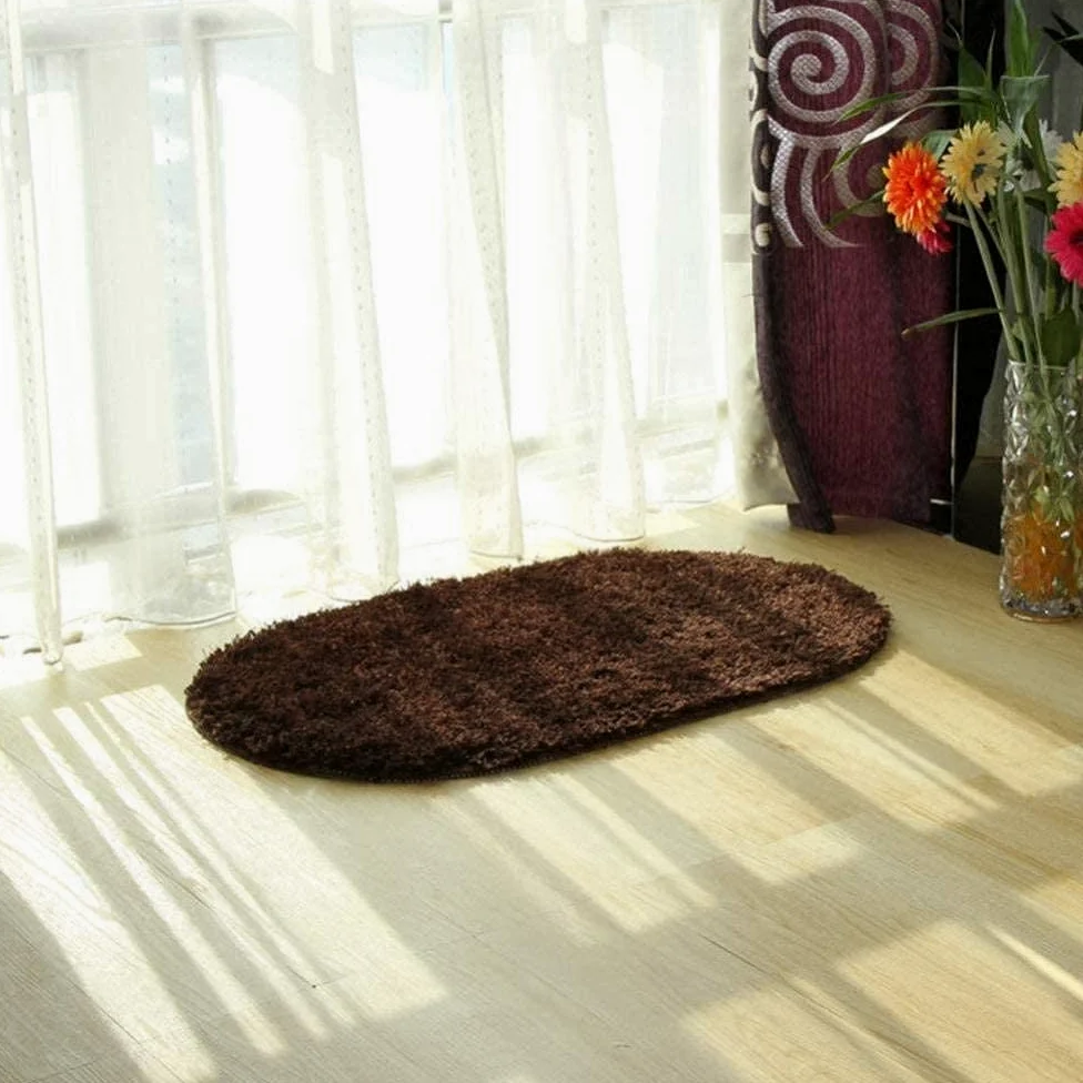 Tapis d'une salle de bain épaisse absorbante douce ovale non glissante microfibre chenille Tapis de bain de bain machine lavable tapis de bain pour la buanderie-jaune 60x40cm ( Color : Dark Brown , Si