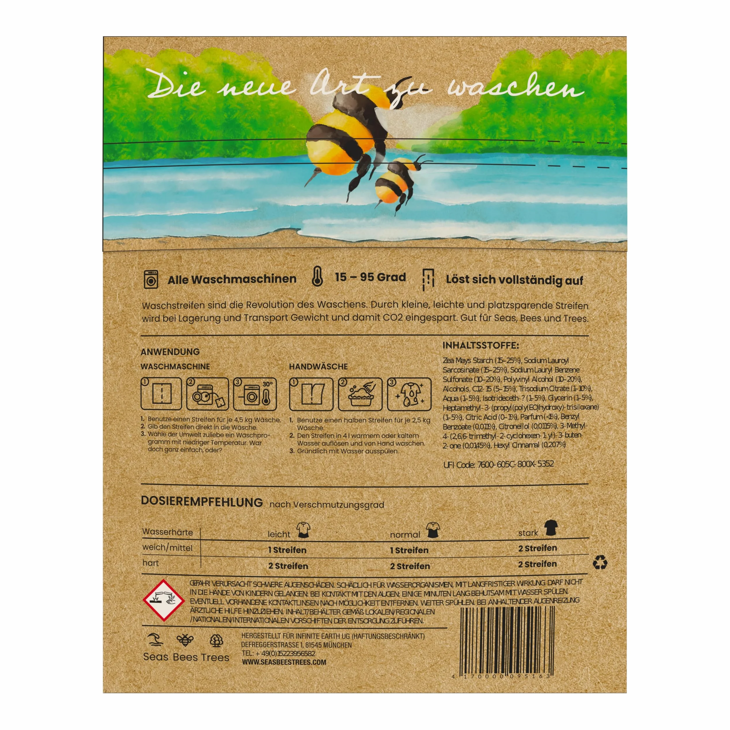 Lessive feuilles Baby Sensitive 32 bandes, nettoyage doux sans parfum pour vêtements bébé