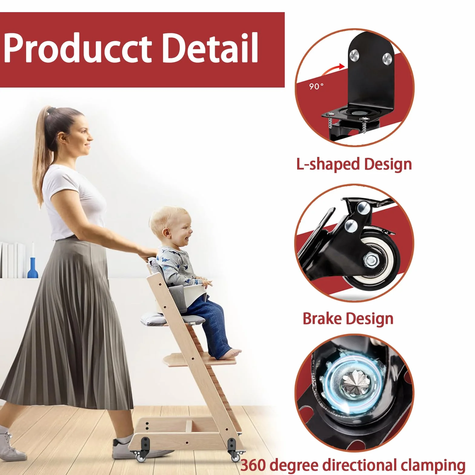 Accessoires de roue avec verrous de sécurité pour chaise haute Tripp Trapp, rotation 360°