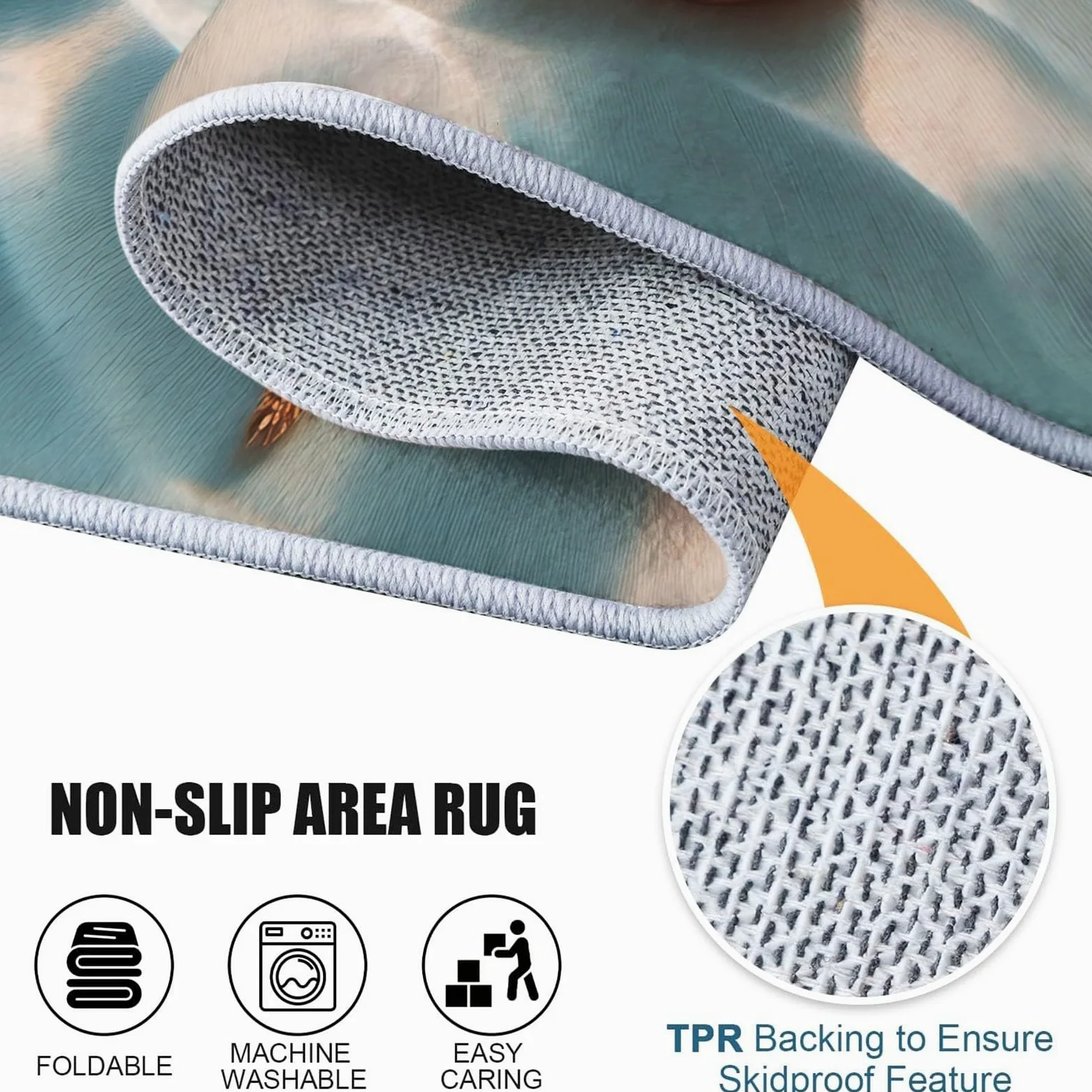 Tapis Poil Ras Antidérapante, Style Décontracté Bleu Et Blanc Lavable Machine Résistante à la Tache Moquette, Monde sous-Marin Plage Étoile De Mer Coquillage Tapis pour Couloir Chambre, 100 x 150 cm