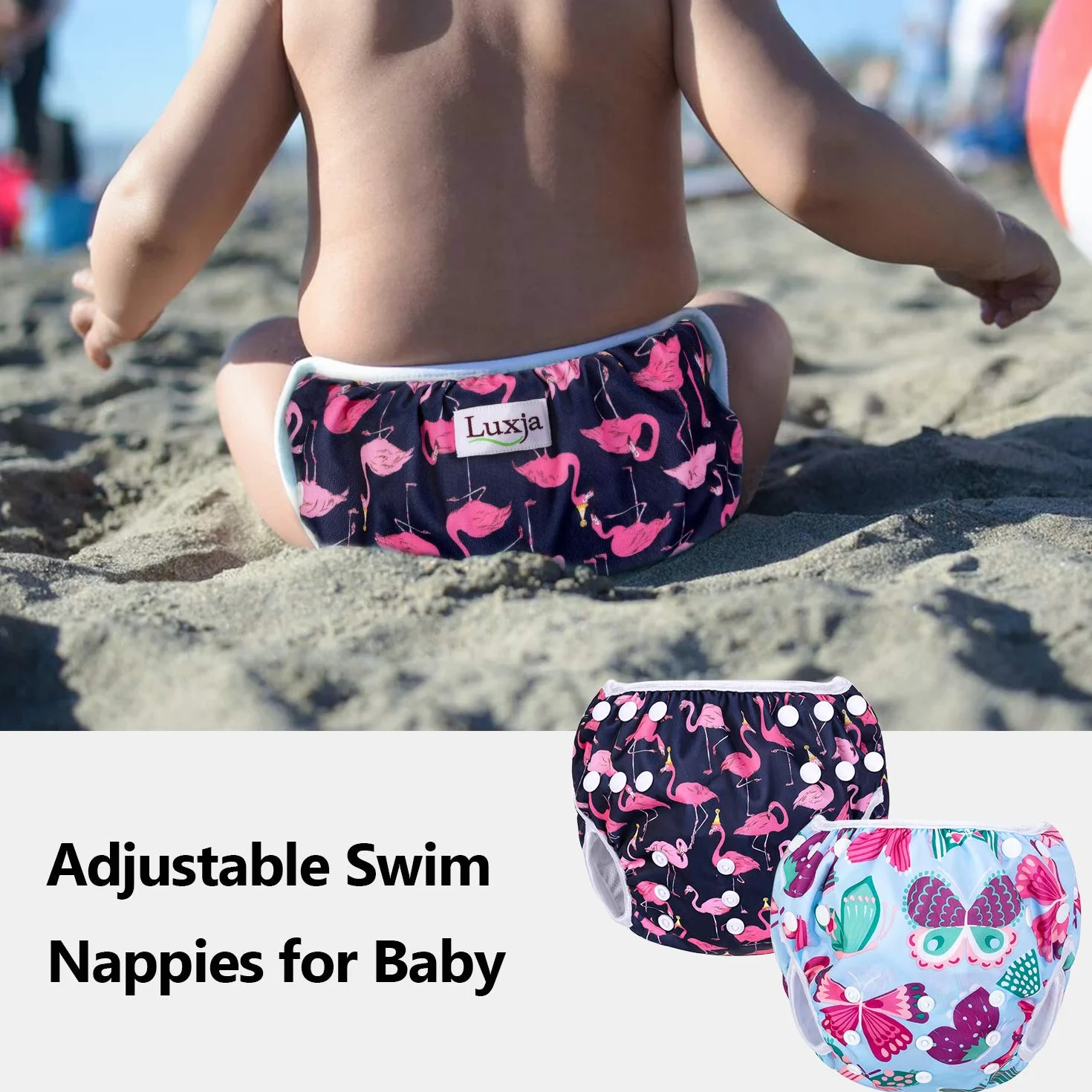Luxja Couches de Bain Bébé Maillot de Bain 2PCS Lavable Réutilisable Ajustable 0-3 Ans Flamingo Papillon