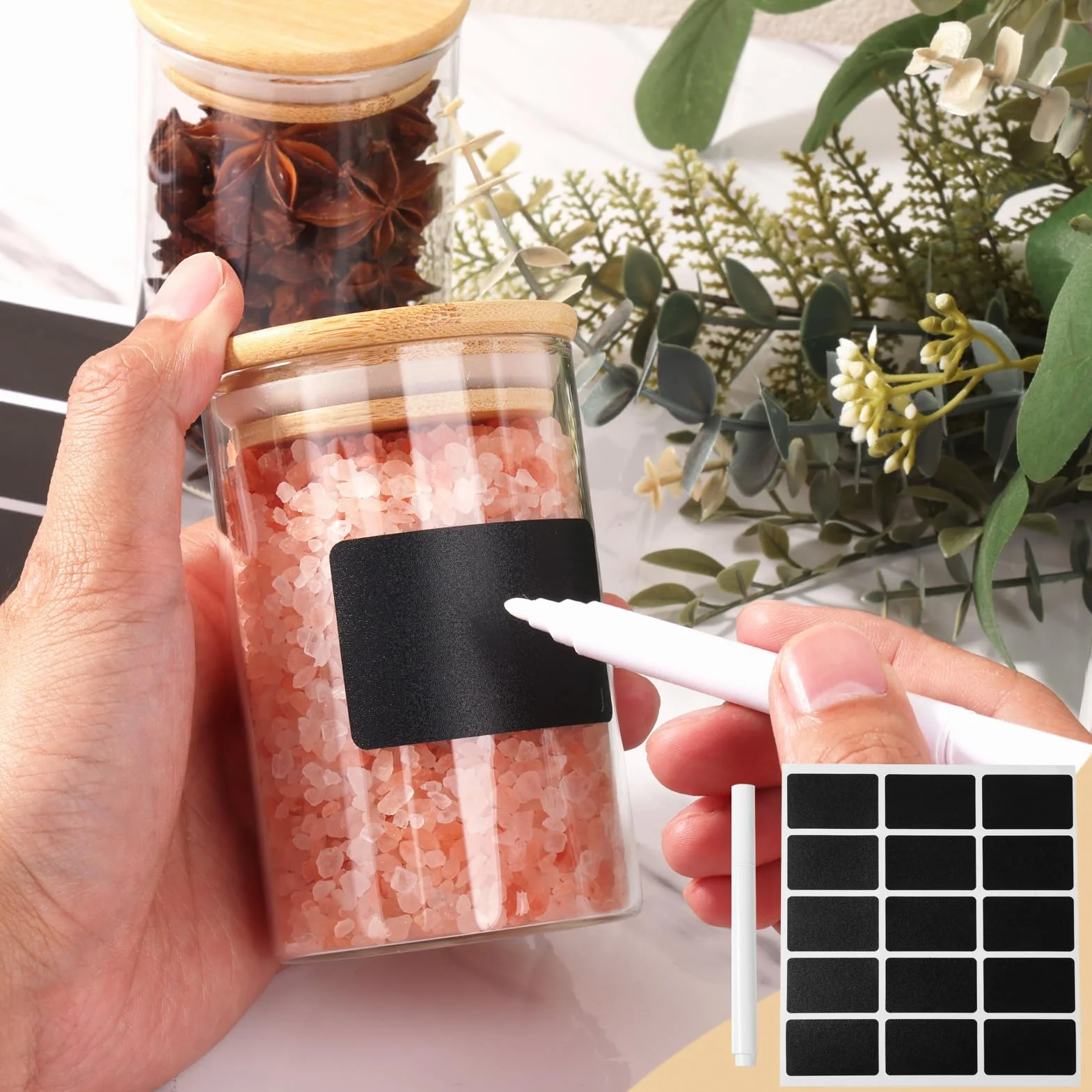 12 Bocaux à Épices en Verre 200 ml avec Couvercle Bambou, Récipient à Épices, Ensemble de Pots à Épices