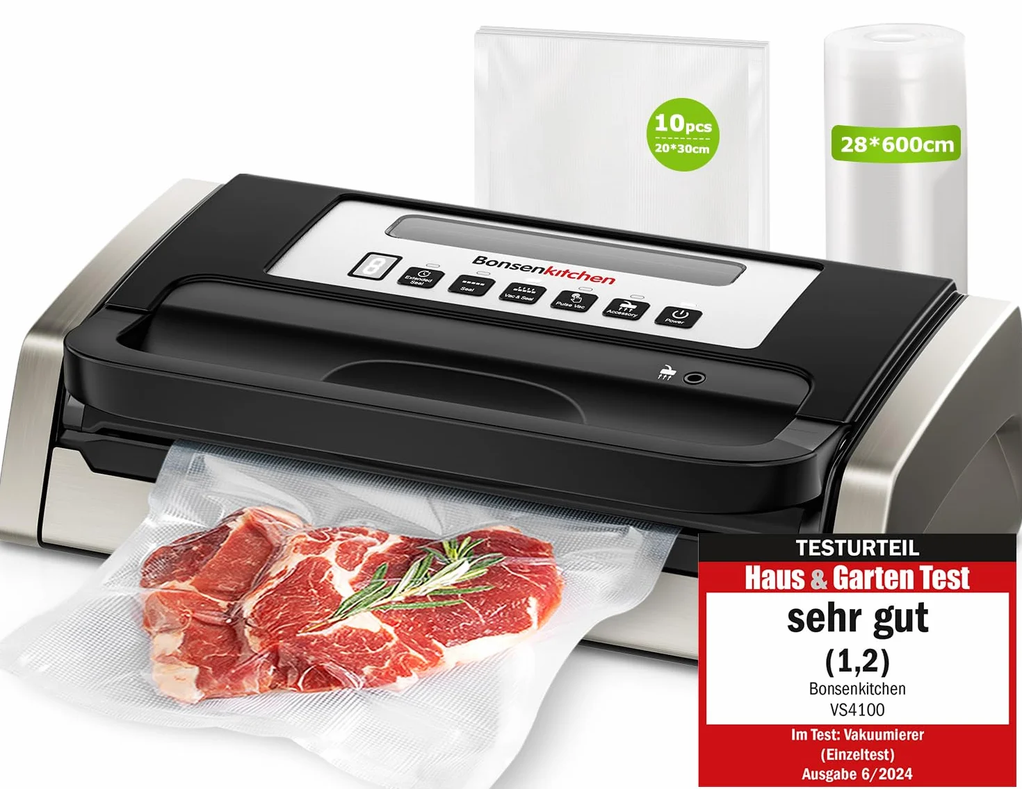 Machine Sous Vide Alimentaire Bonsenkitchen Globefish, Silencieuse, Poignée Verrouillée, Noir