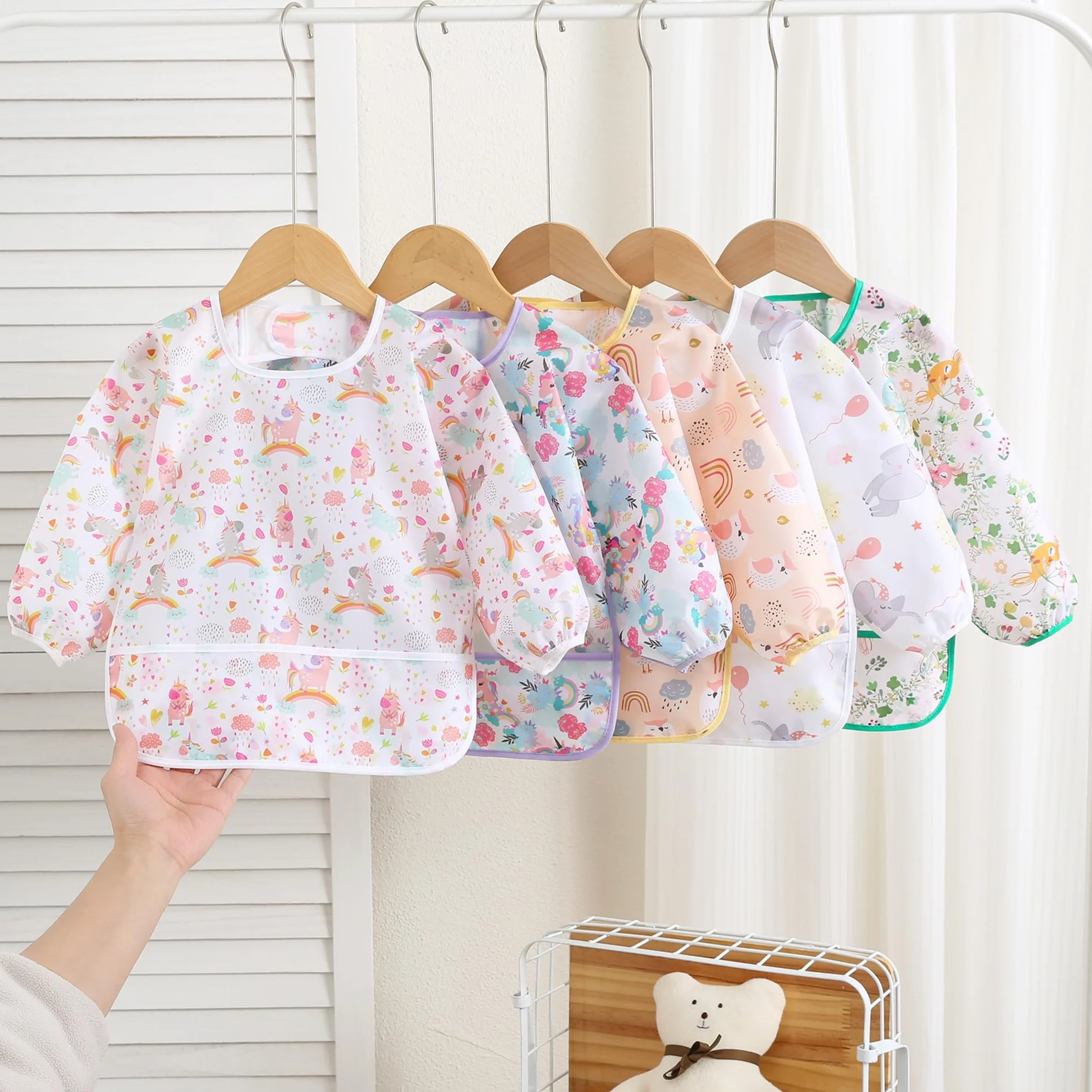 Bavoirs à Manches Longues Imperméables Lot de 5 Tablier Peinture Enfant 5 Mois à 3 Ans