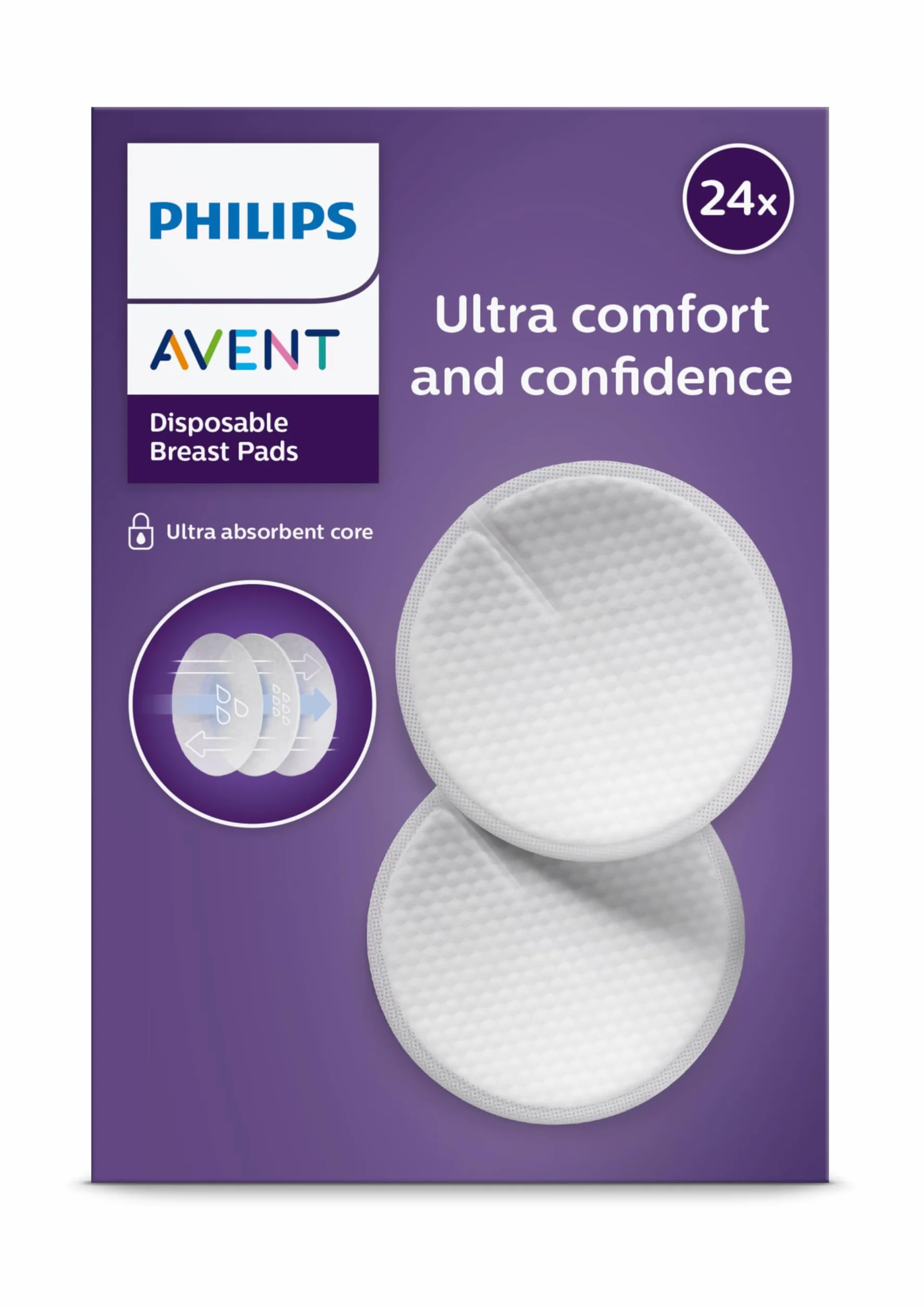 Philips Avent Coussinets d’allaitement jetables absorption triple épaisseur anti-fuites 24 pièces SCF254/24