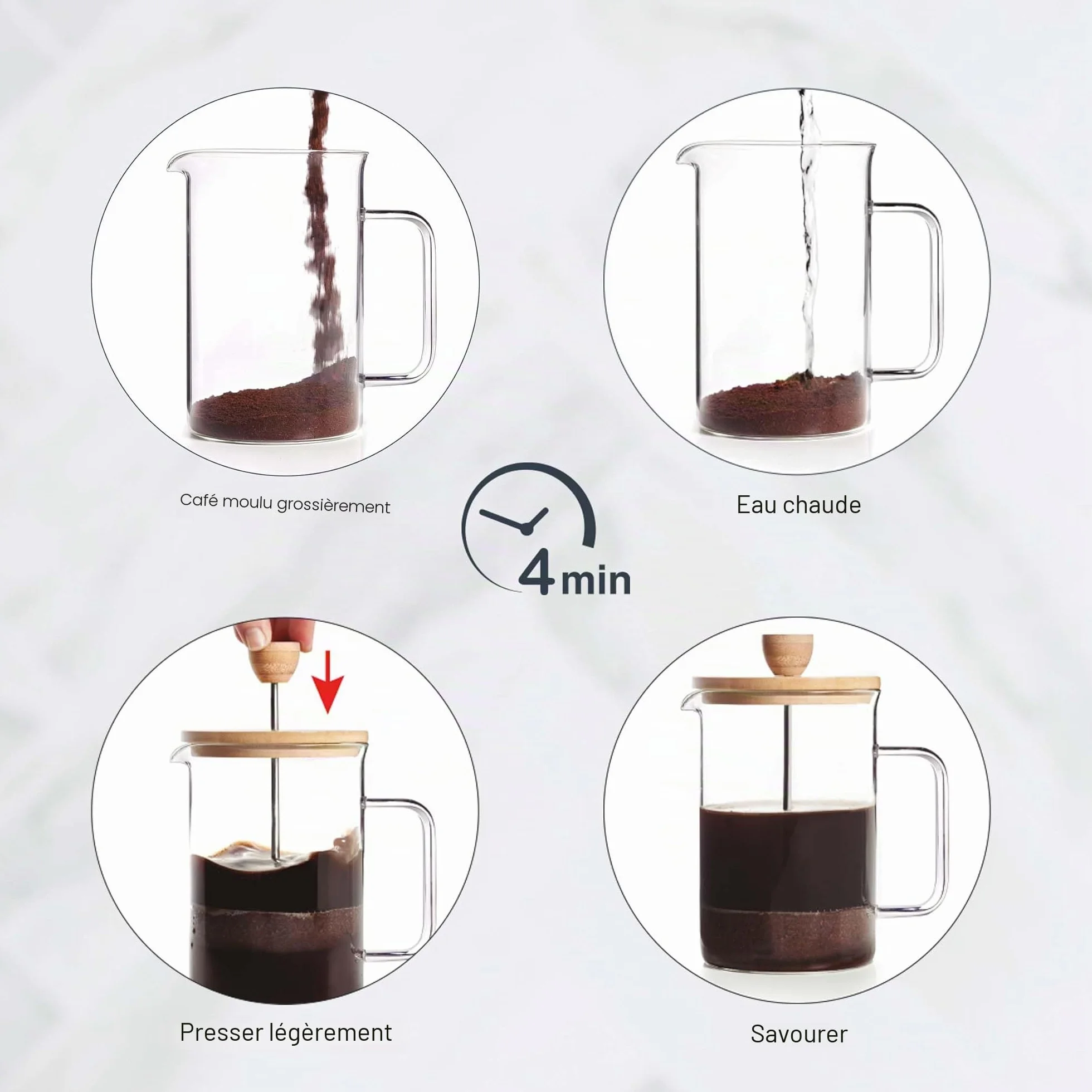 Lacor Cafetière française presse café 3 tasses 0,35 L acier bois