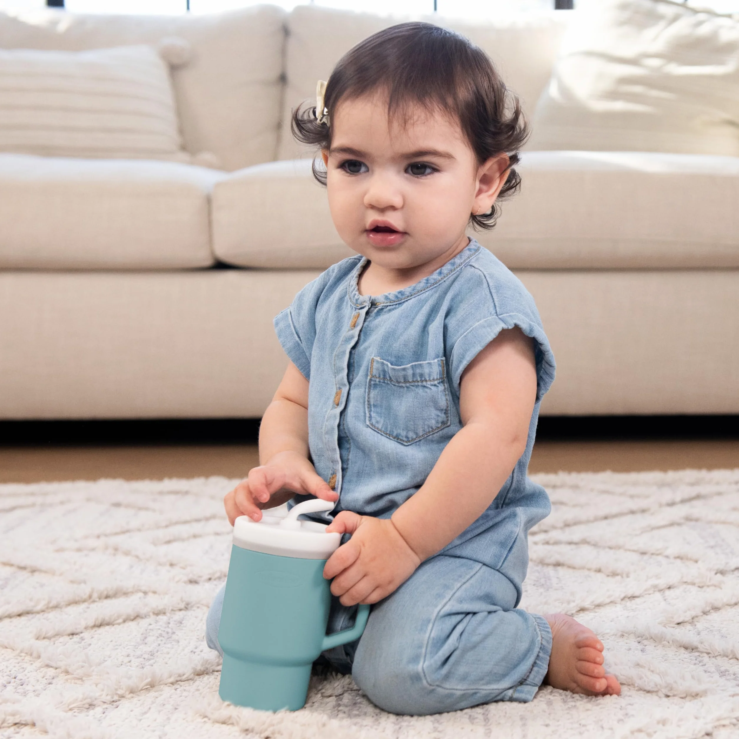 INFANTINO Ma Première Tasse 255ml avec Paille Antifuite et Poignée, Bleu Maussade