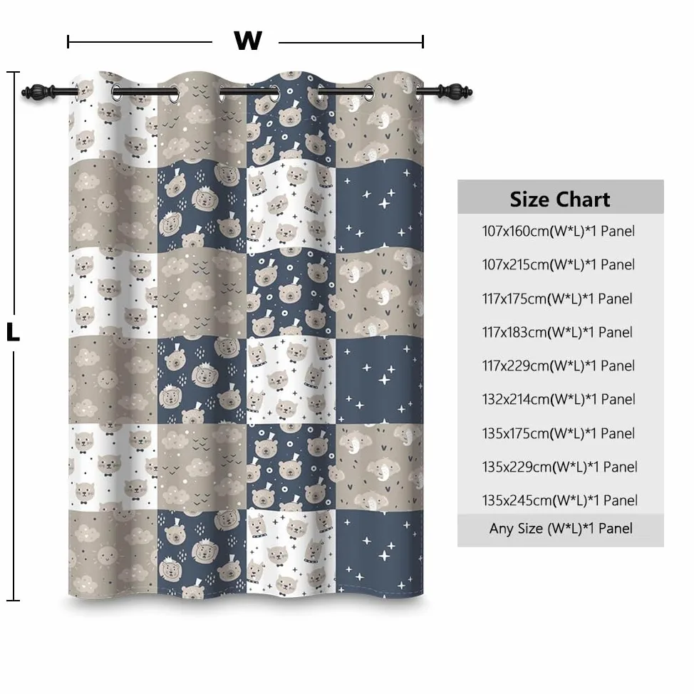 135x229cm Rideau à œillets Motif Animaux Dessin animé pour Chambre d'enfant Ours Éléphant Ciel Mignon Rideaux occultants pour Salle de Jeux bébé séparateur de pièce,1 Panneau Simple