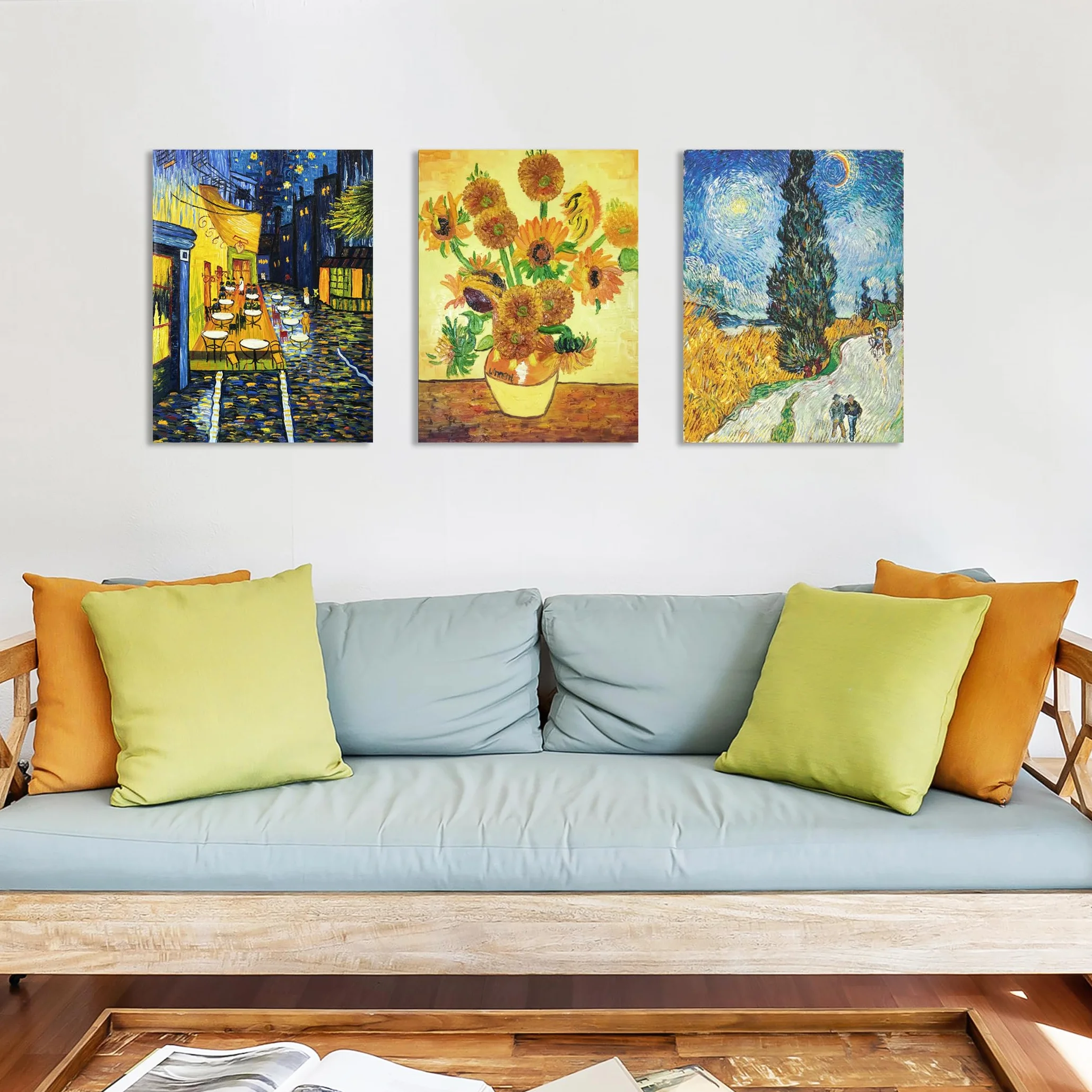 Peinture à l'huile sur toile peinte à la main Vincent Van Gogh - 3 œuvres d'art classiques - Décoration murale
