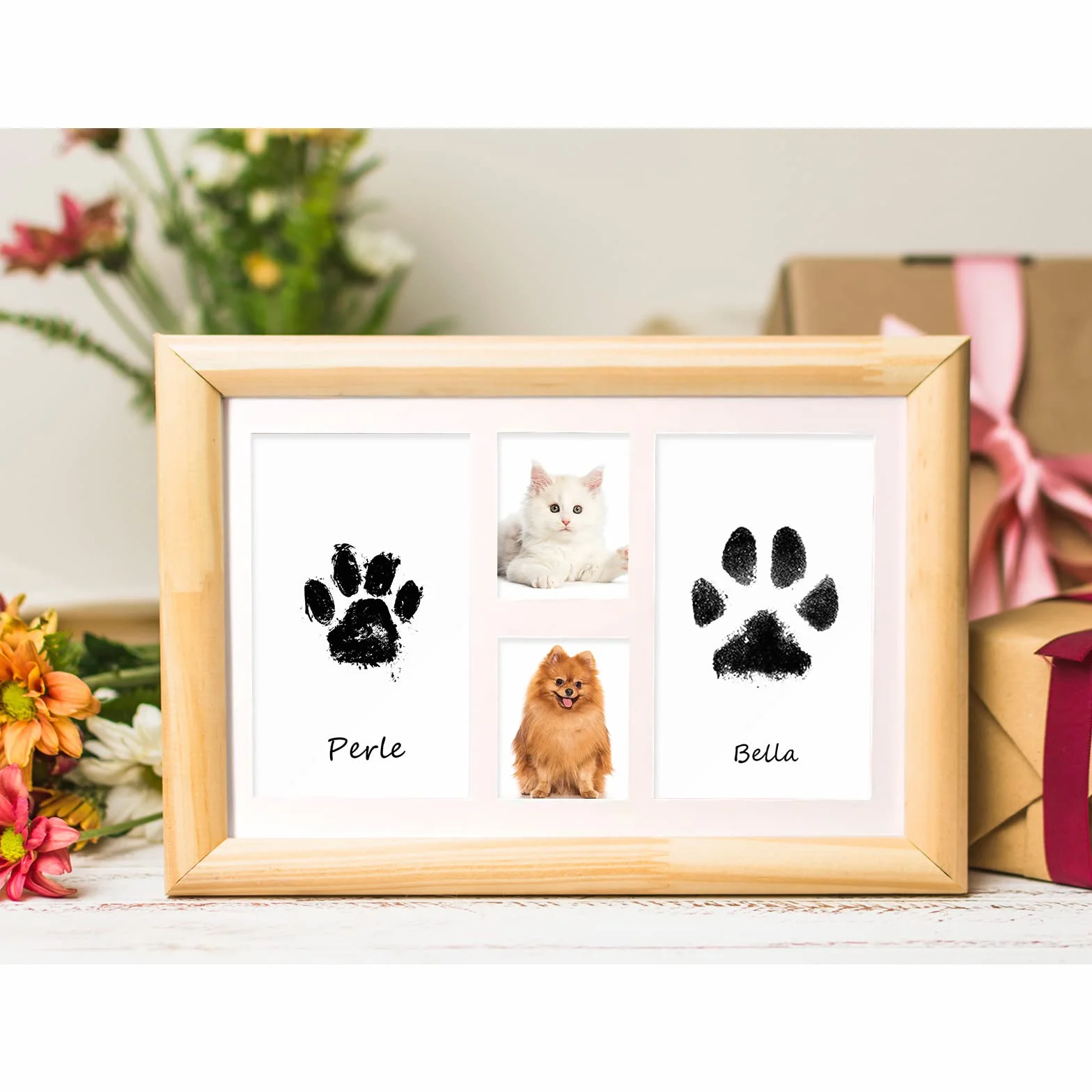 Kit Empreinte Chien et Chat avec 2 Cadres Photo Souvenir Tatouage