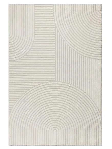 Tapis Moderne à Relief Graphique avec Texture sculptée et Lignes arrondies - Dimension 120x170 cm, Couleur Beige