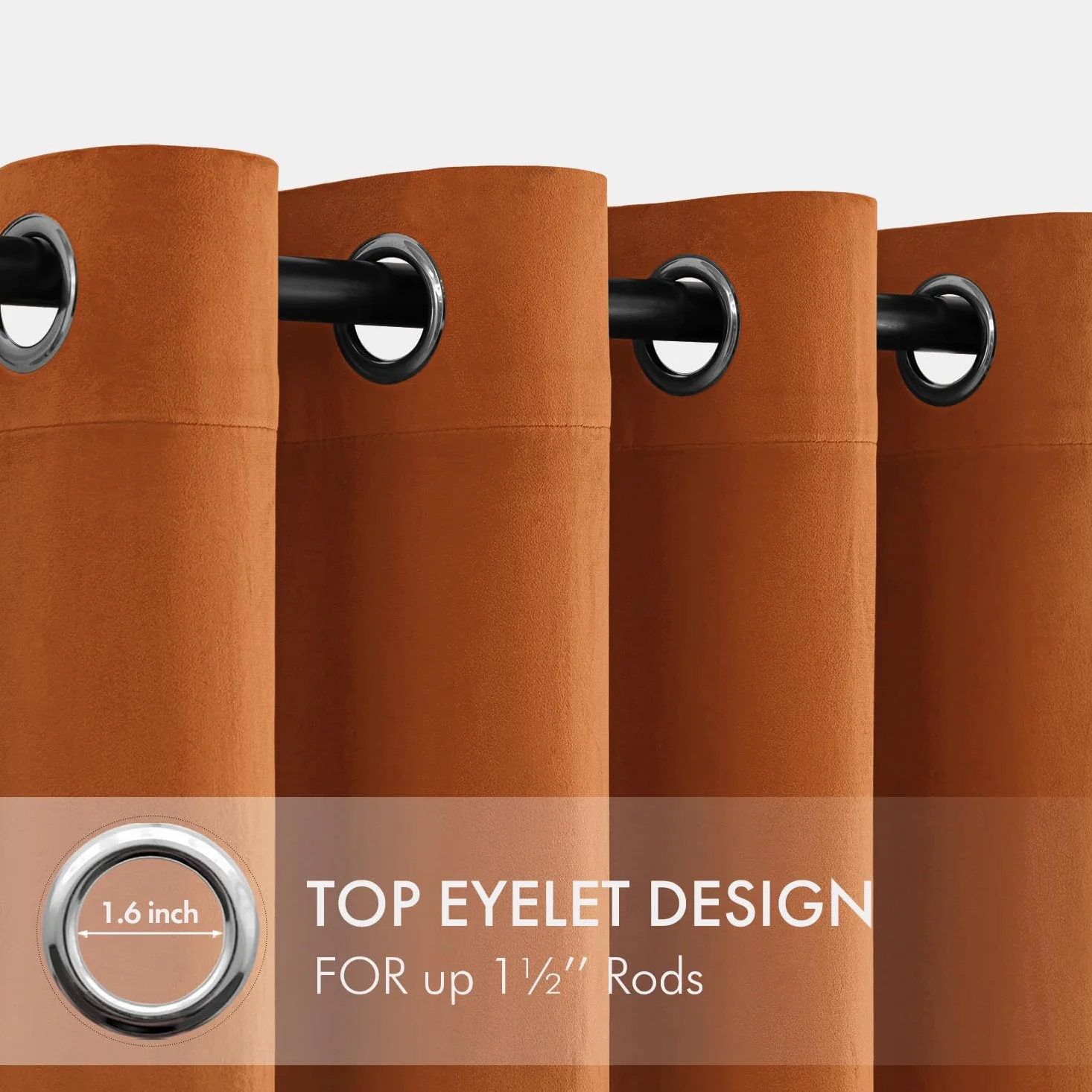 EMEMA Lot de 2 rideaux opaques en velours avec œillets - Orange foncé - 300 x 140 cm (H x l) | Rideaux en velours avec œillets, décoratifs, pour salon, doux, occultant, thermique, insonorisant, chambre à coucher