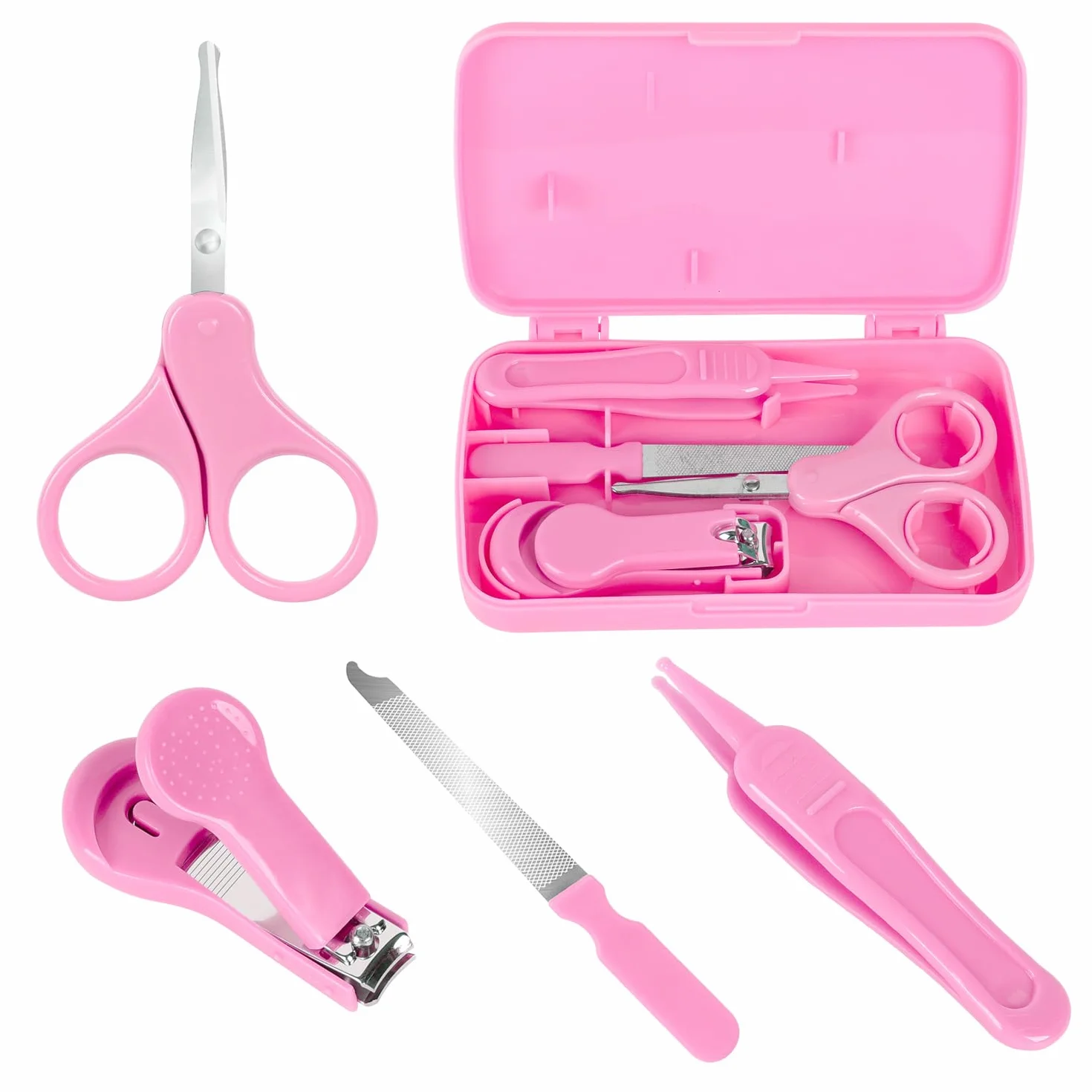 Bébé Soin des Ongles Set 4-en-1 ROSE Coupe-Ongles Ciseaux Lime Pincettes