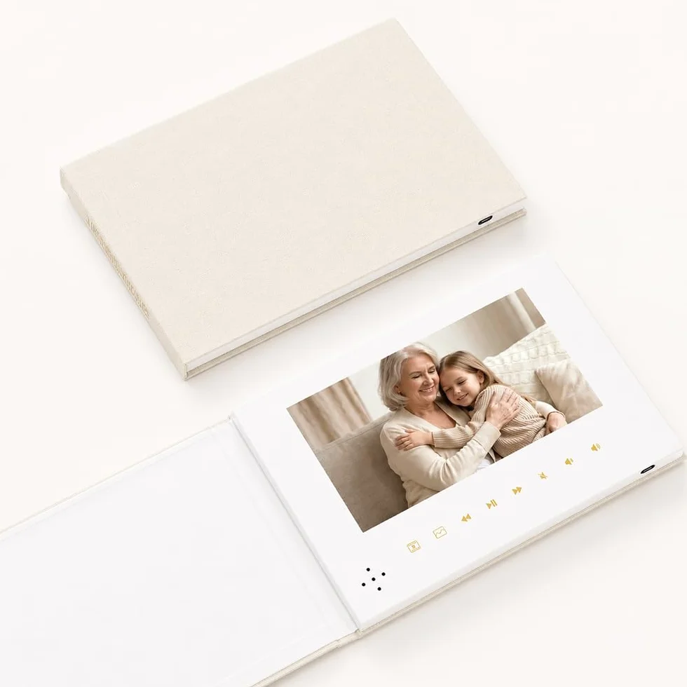 Cadre photo numérique 7 pouces IPS écran lin luxe, 4 Go mémoire, batterie rechargeable, vidéo HD