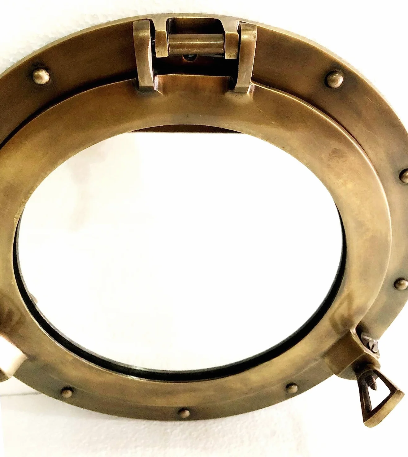 Miroir rond pour fenêtre de bateau Finition marron antique 30,5 cm