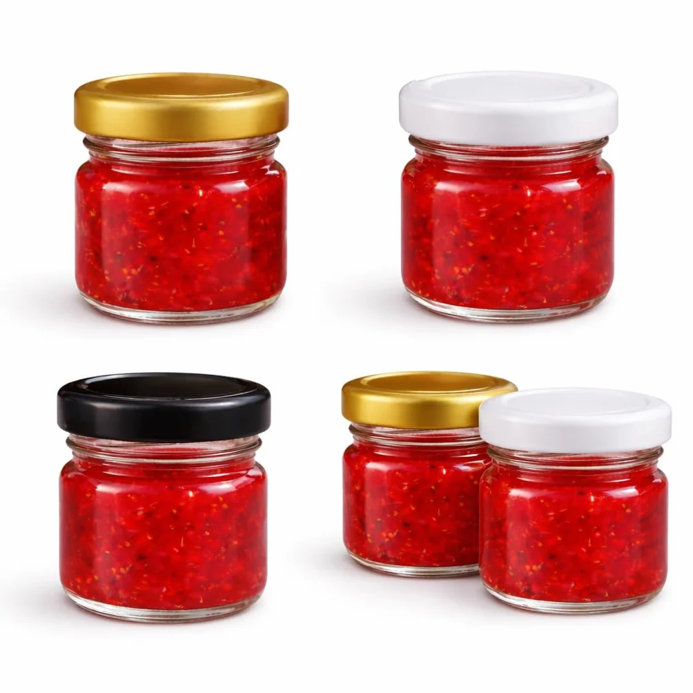 Mini Pots en Verre 40 ml à Épices avec Couvercle à Visser, Lot de 100 Bocaux Ronds à Confiture et Miel (Couvercles Dorés)