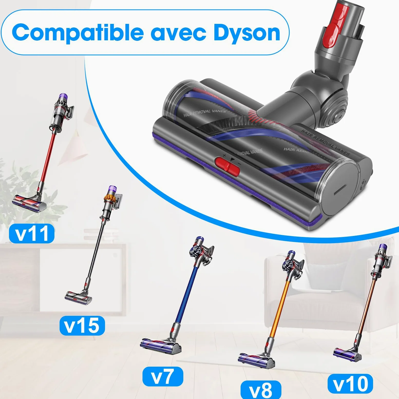 V11 Brosse High Torque pour Dyson V11 V15 V10 V8 V7 | Accessoires de Tête de Brosse, Anti-Enchevêtrement, Adaptés Aux Tapis et Aux Sols Durs