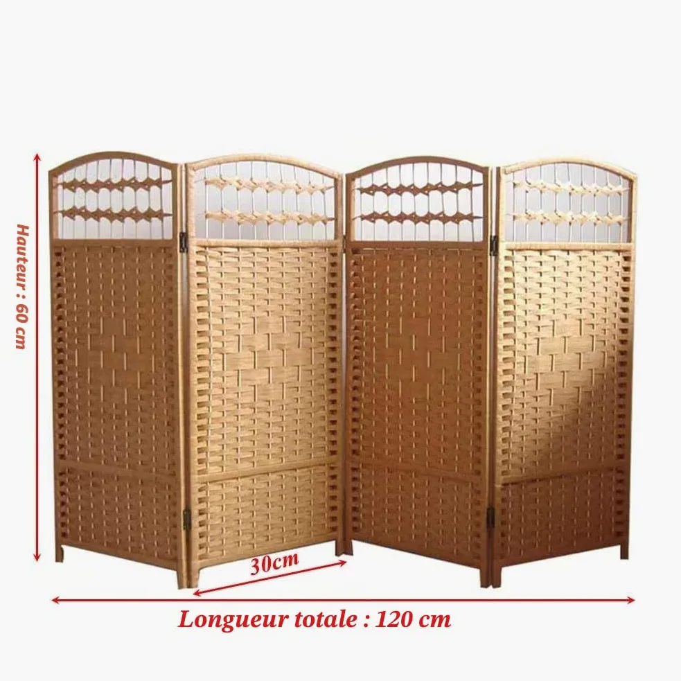 Artiz Paravent pour Chambre d'enfant en Rotin, Paravent Pliable pour Enfants Paravent pour Aire De Jeux Mobile Paravent Japonais Séparateur De Pièce (Couleur : Natural-4 Panel, Taille : 60x120cm)