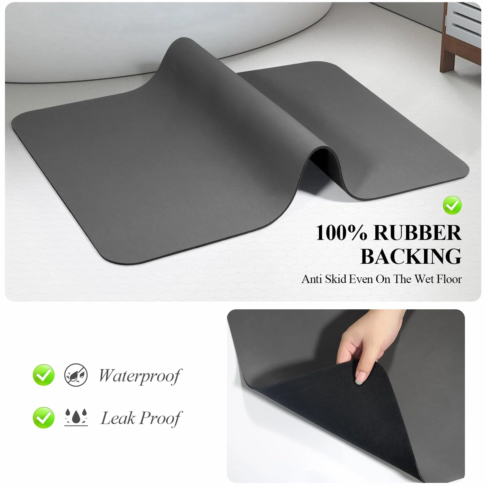 Tapis de Bain Antidérapant en Diatomite Super Absorbant 40x60cm Gris Foncé