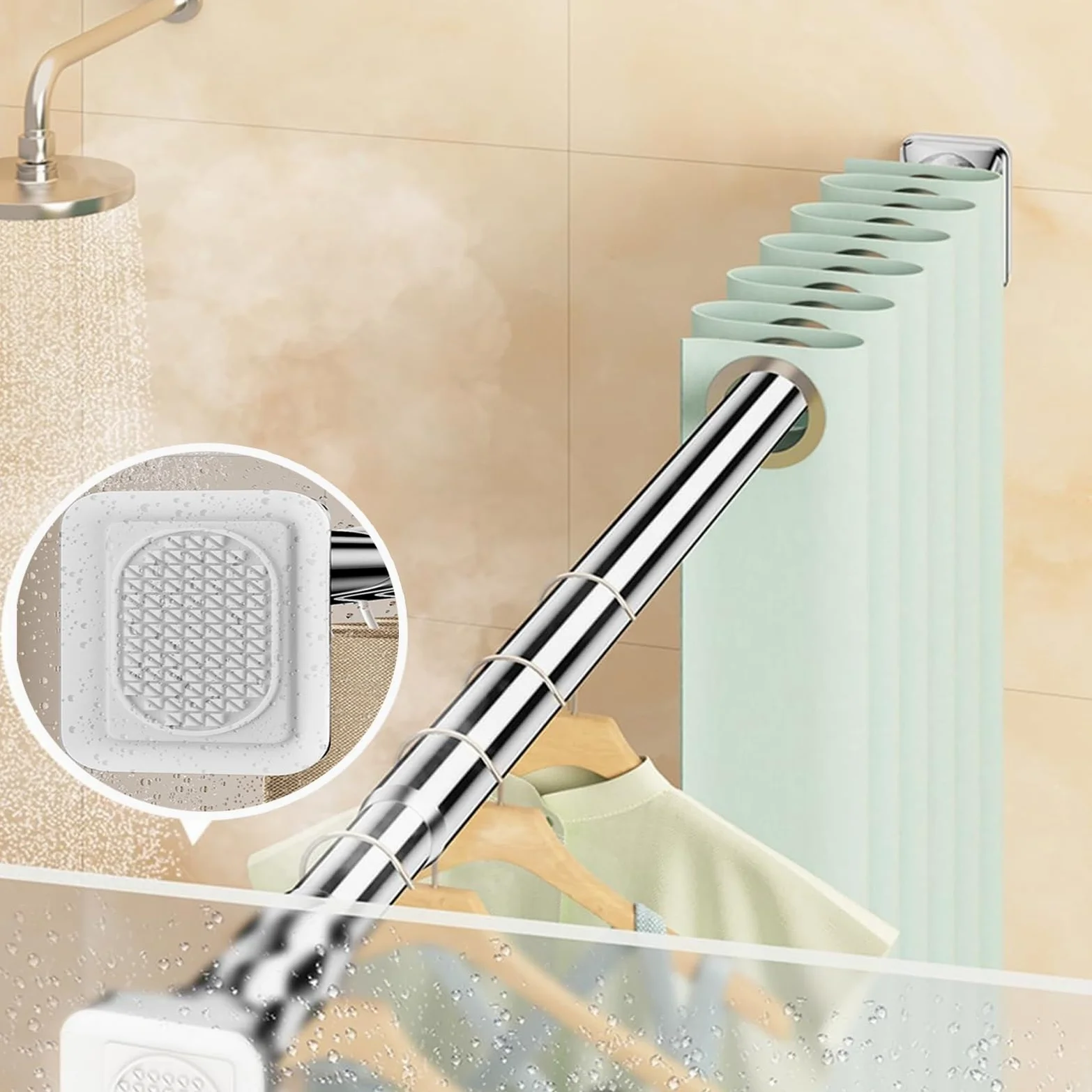 Tringle à rideau télescopique réglable sans perçage 40 x 500 cm de diamètre 3 m pour rideau de douche facile à assembler (blanc 50 x 75 cm)