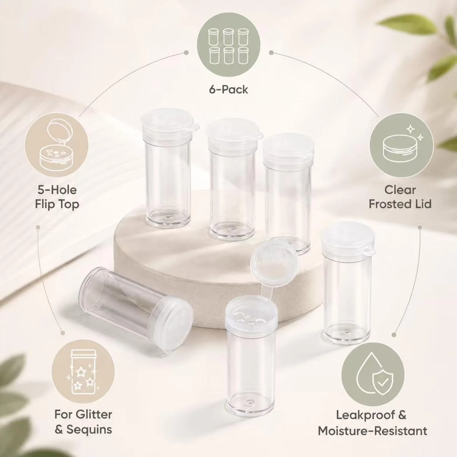 Mini Pot à Épices Transparent avec Bouchon à 5 Trous, Contenant pour Sel Poivre Voyage Camping, 6 Pièces