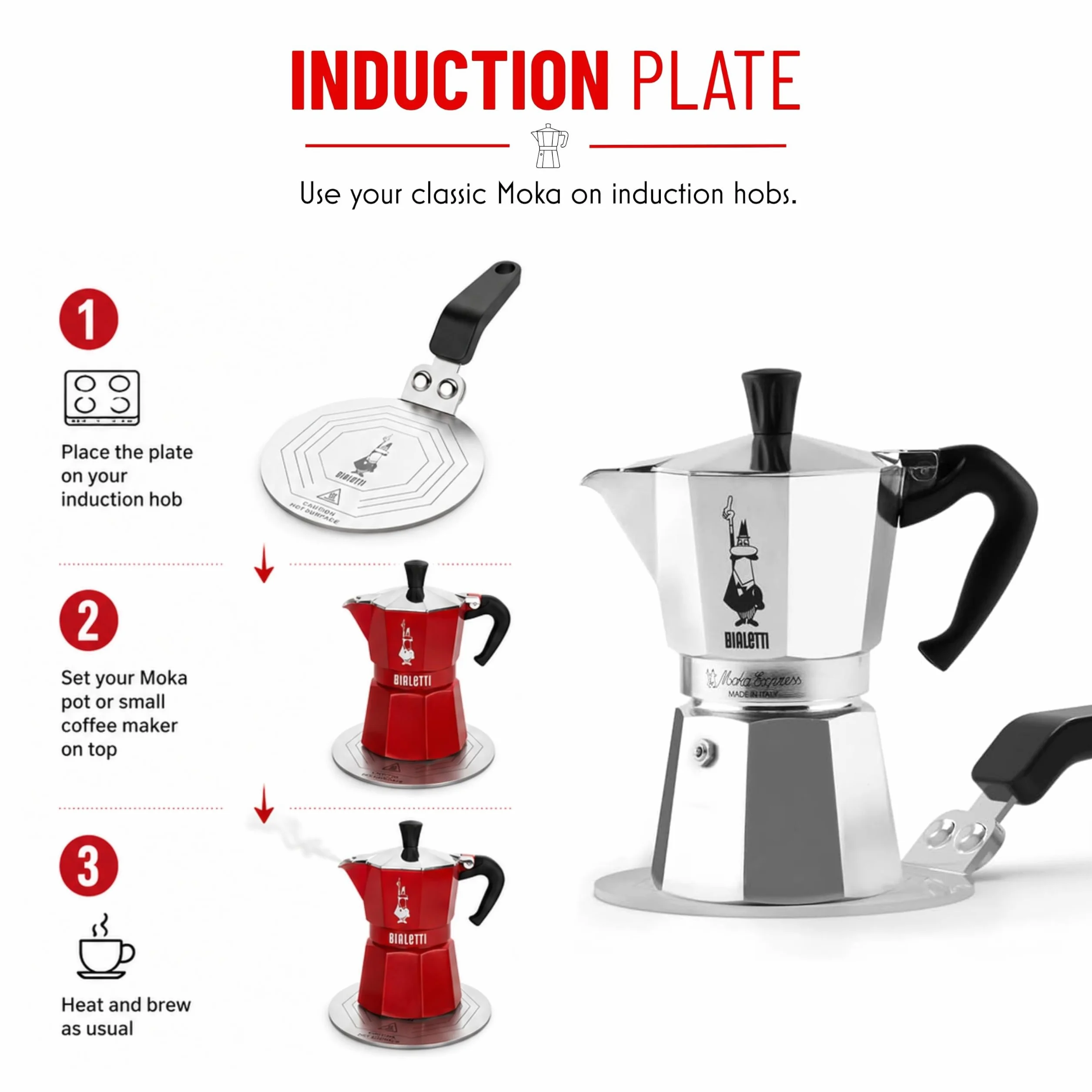 Bialetti Plaque à induction 13 cm acier Noir pour cafetières 1-9 tasses