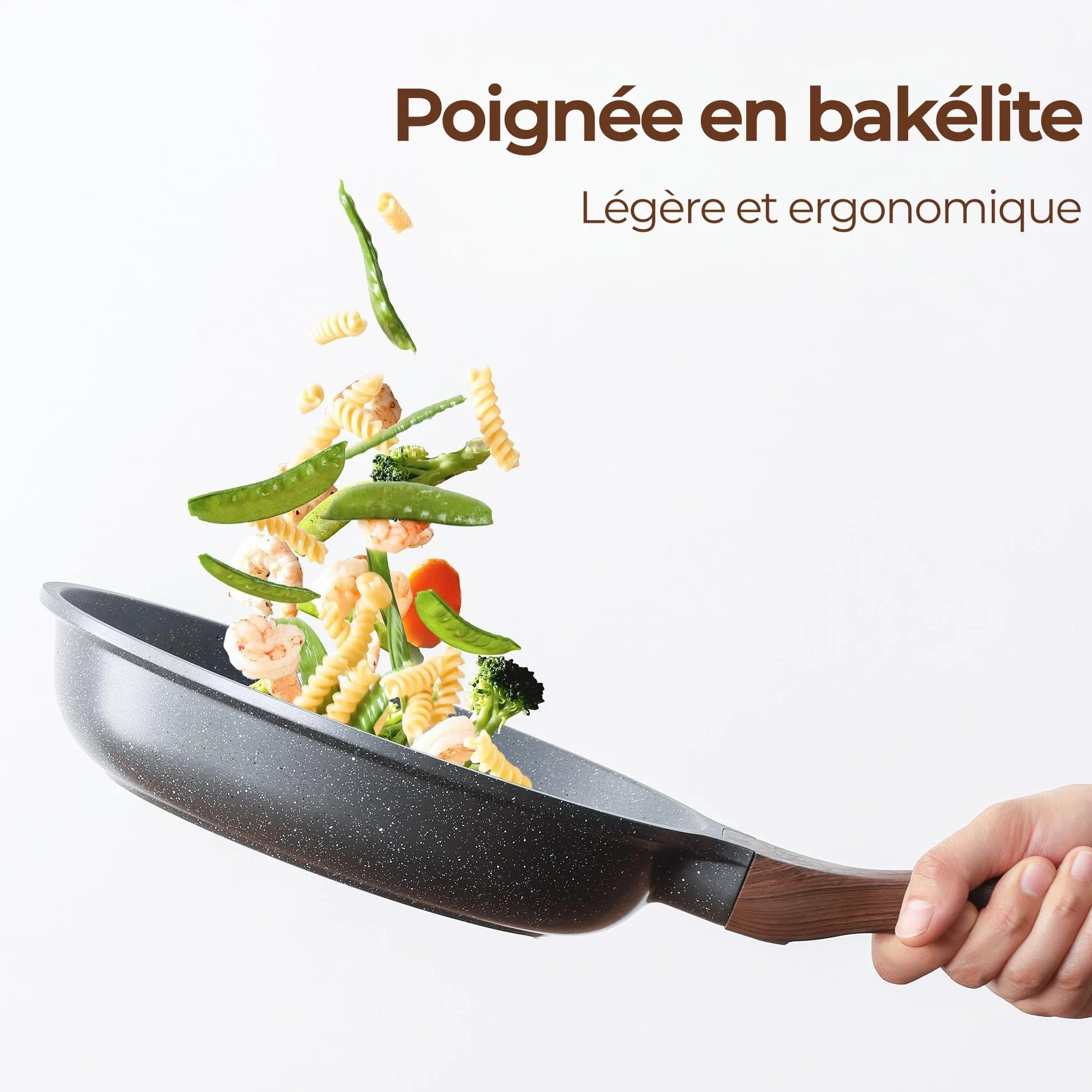 SENSARTE Poêle 24 cm Revêtement Granit Antiadhésif Induction Manche Froid Lave-Vaisselle