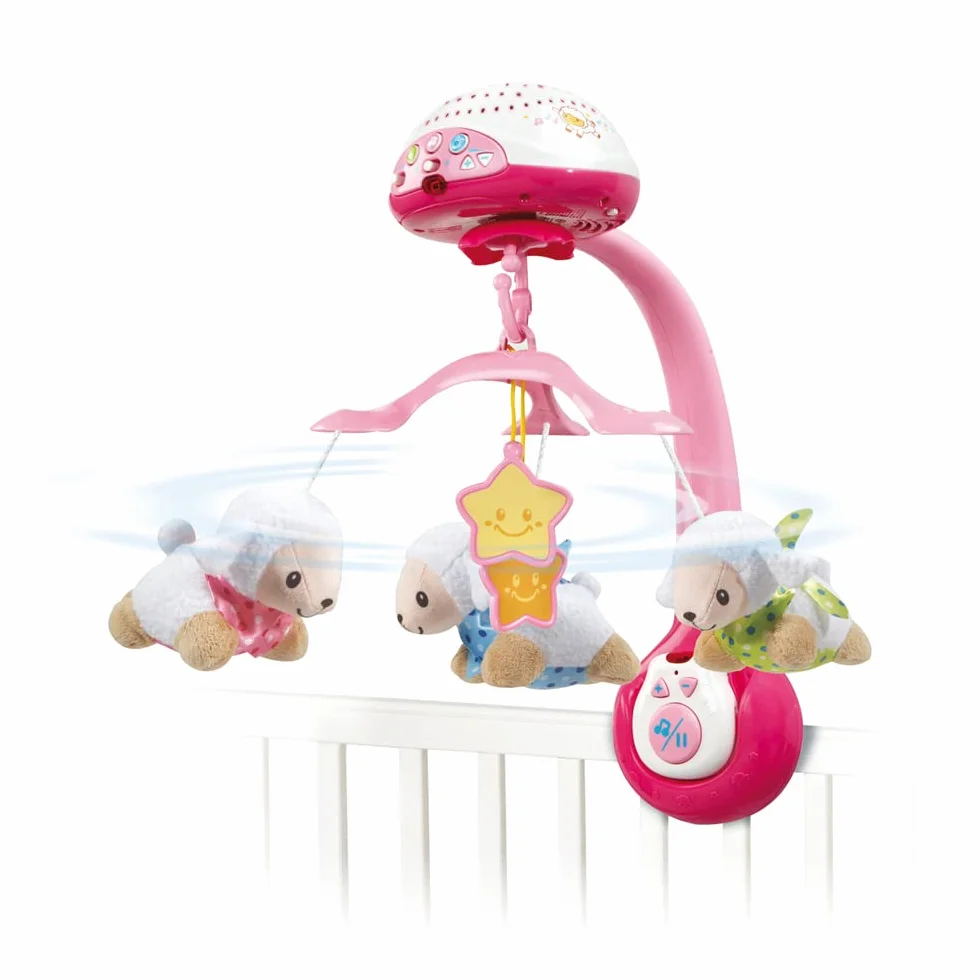 VTech Lumi Mobile Compte-Moutons Rose Mobile Musical Lit Bébé avec Télécommande Projection et Berceuses