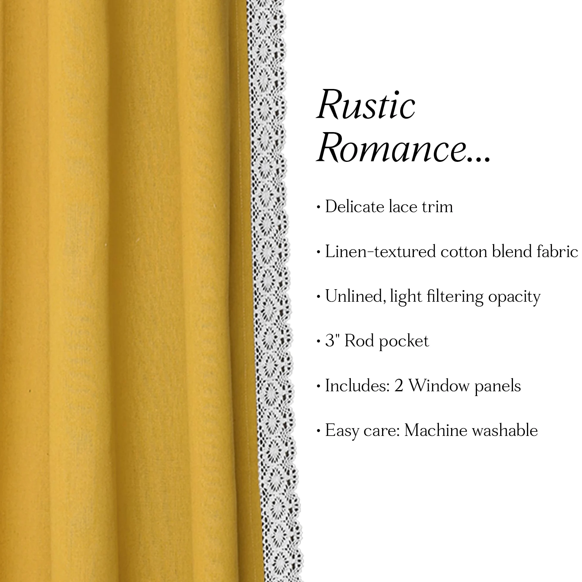 Lush Decor Rosalie Paire de Rideaux de fenêtre Style Rustique pour Salon, Salle à Manger, Chambre à Coucher 213,4 x 137,2 cm Jaune 213,4 x 137,2 cm