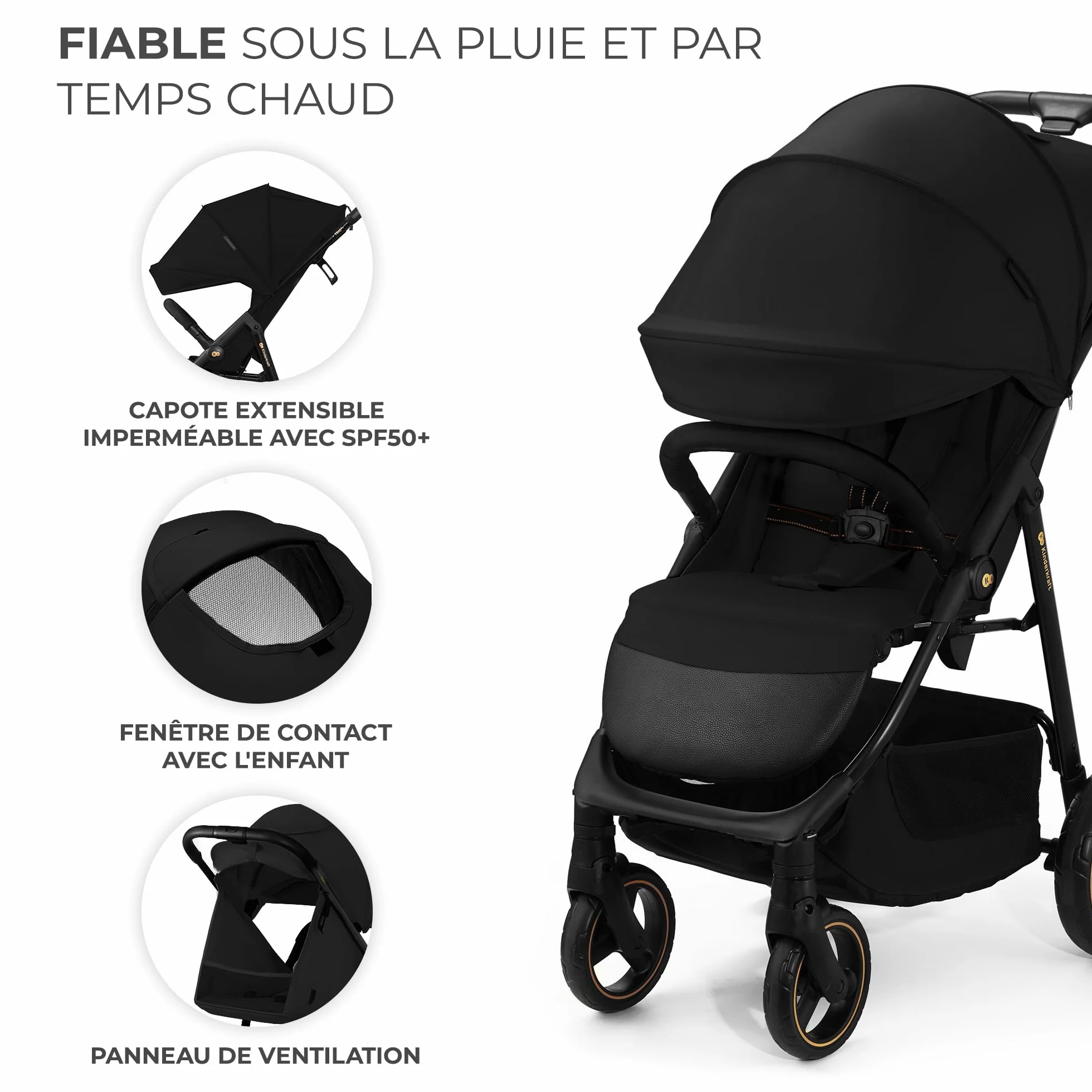 Kinderkraft TRIG 3 Poussette Canne Légère Pliable Noir