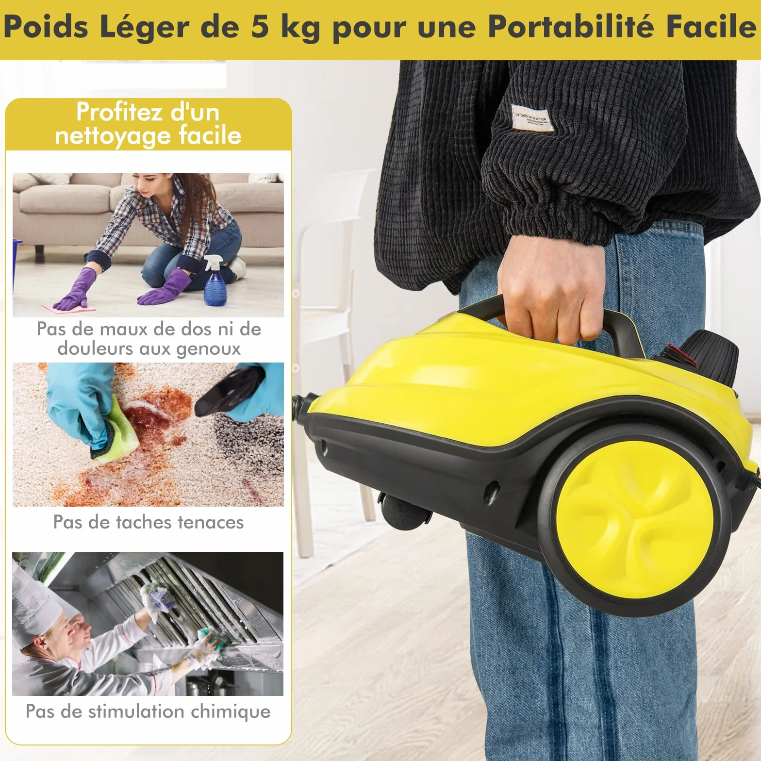 COSTWAY Nettoyeur Vapeur Haute Pression 2000W 13 Accessoires 5 Bars 1.8L Jaune