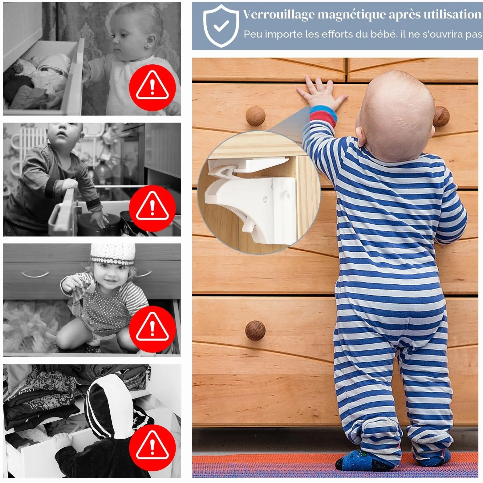 Serrure magnétique pour armoire de sécurité bébé, 20 serrures avec 4 clés