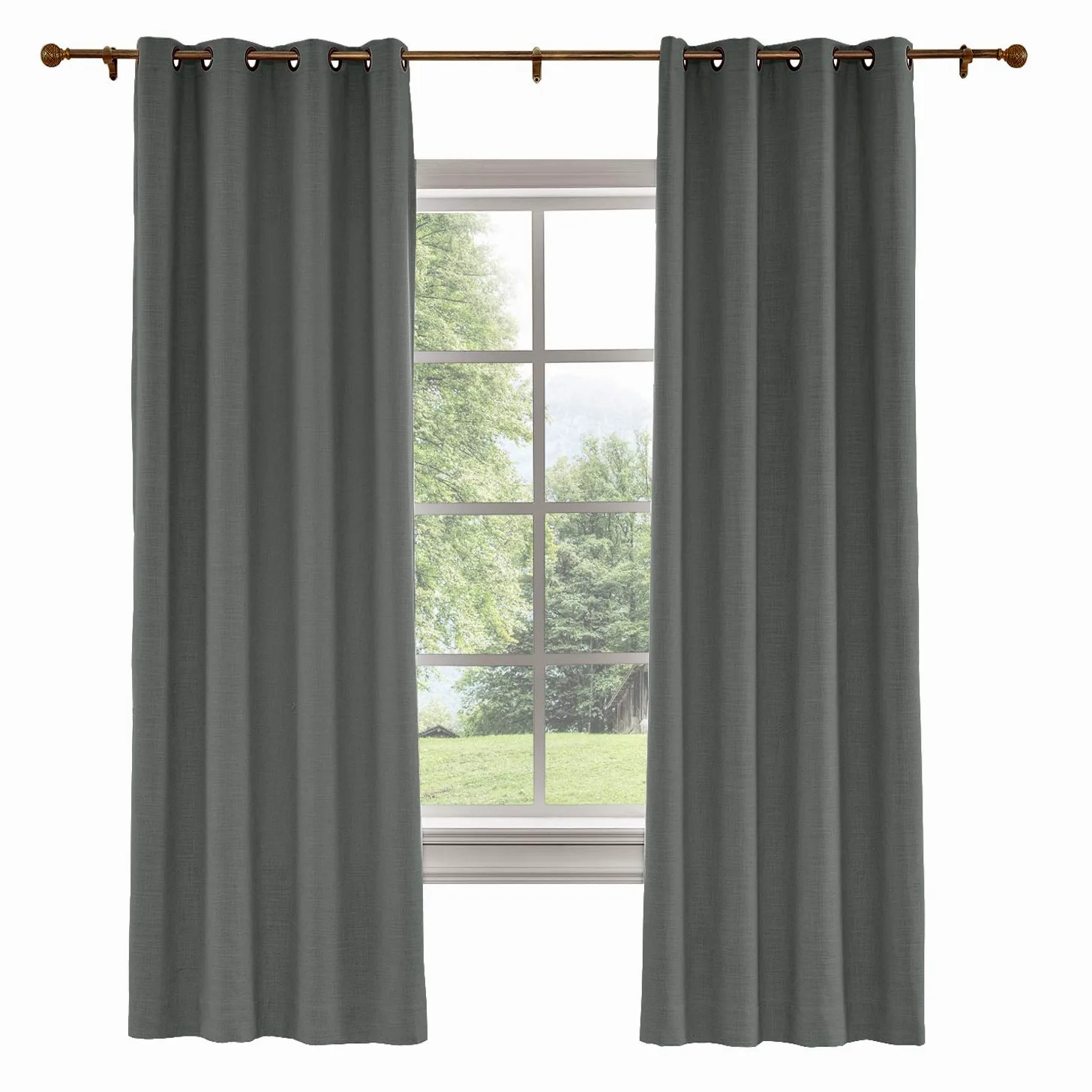 ChadMade L 140 x H 240 CM Gris Carbone Rideau en Faux H Lin Draperies Occultants Double Face, Rideau à Oeillets Bronze Antique Assombrissant pour Porte Coulissante Verre Patio Salon (1 Panneau)