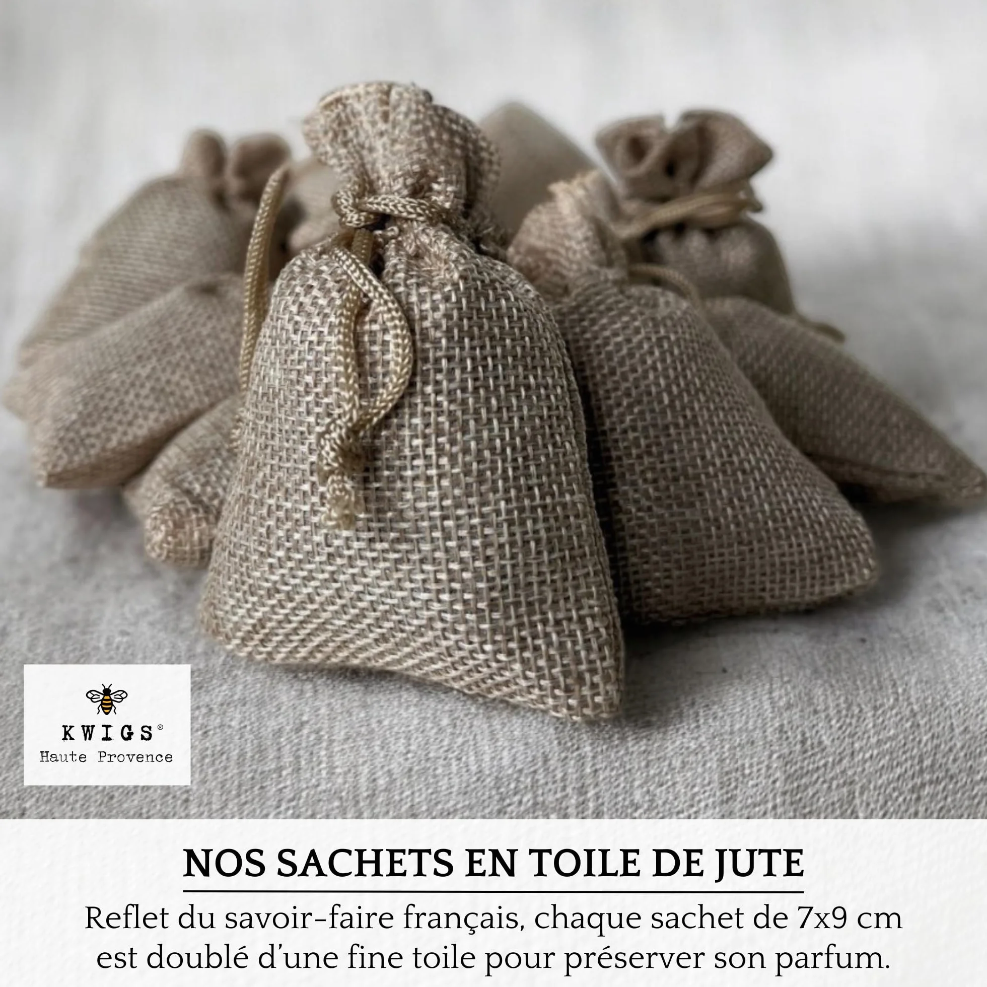 Lavande Séchée Provence 12 Sachets en Jute Doublée pour Placards Linge Armoire