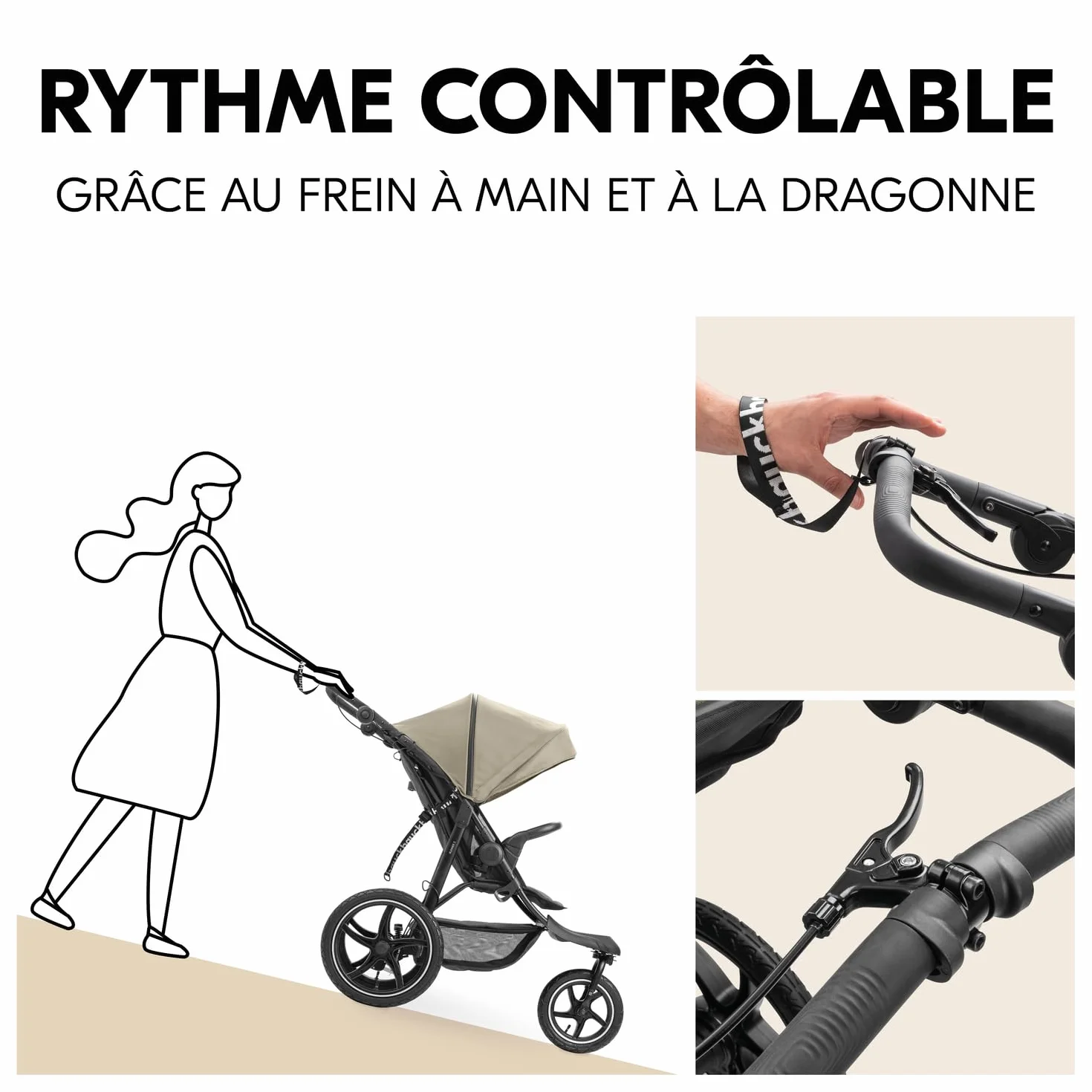 Hauck Runner 3 Olive Poussette 3 Roues Bébé Grandes Roues Air Suspension Frein à Main Canopy XL Fenêtre Maille Panier Couvercle Inclinable Porte-Gobelet 22 kg