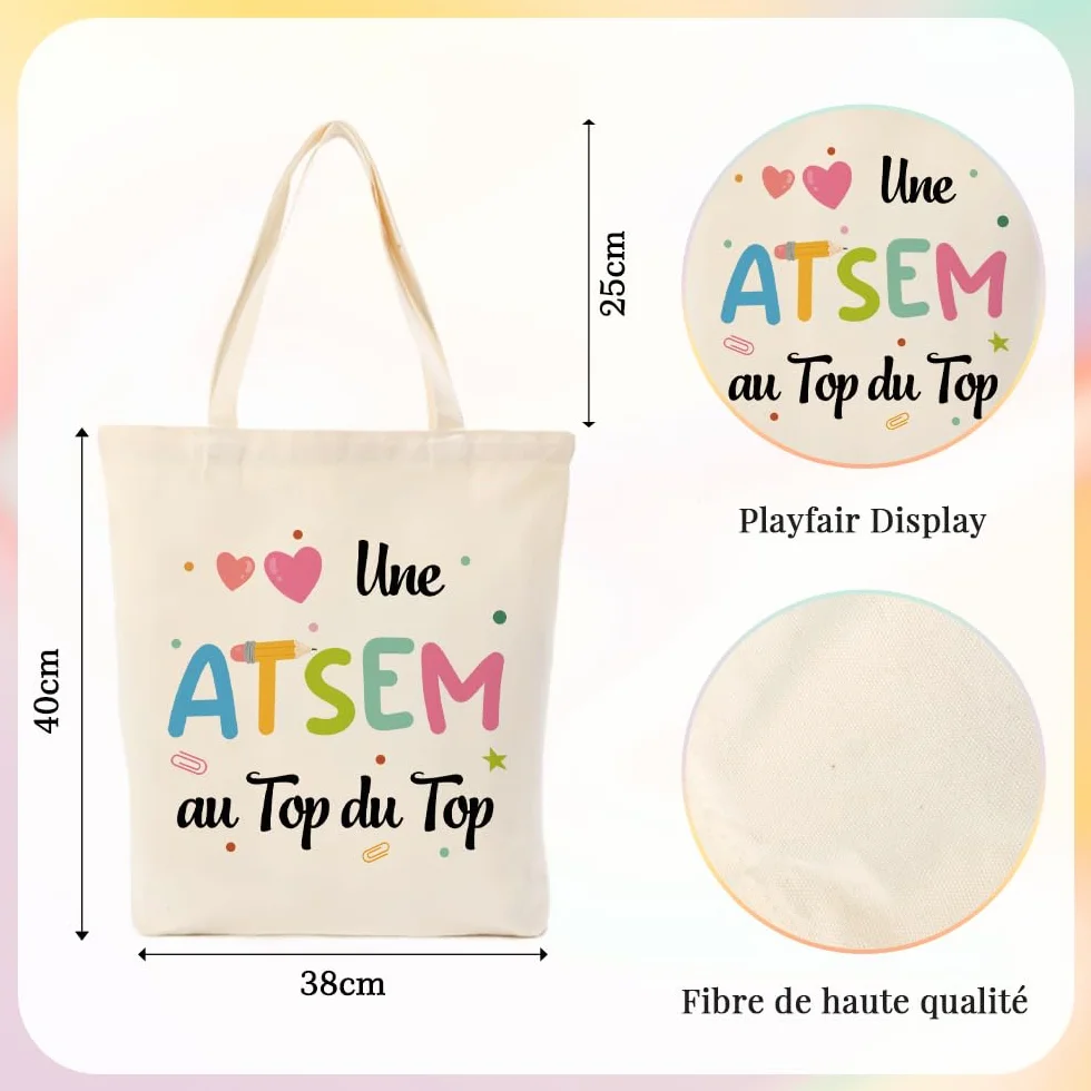 Tote Bag Atsem Maitresse D'école Cadeau Fin D'année Sac Professeur