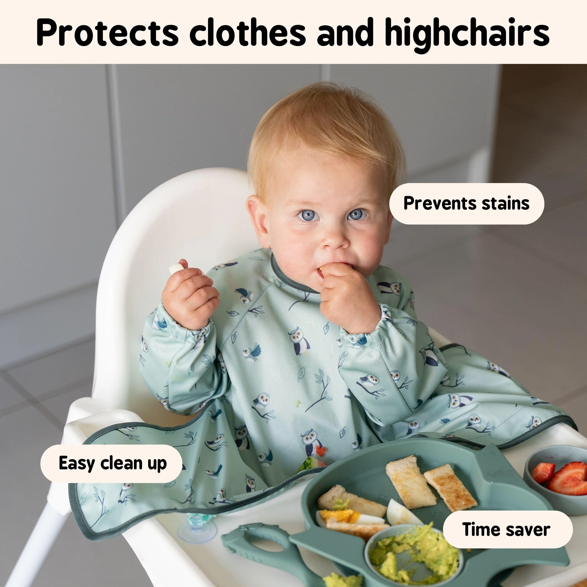 Tidy Tot Cover & Catch Bavoir d'alimentation avec manches pour bébé, enfant