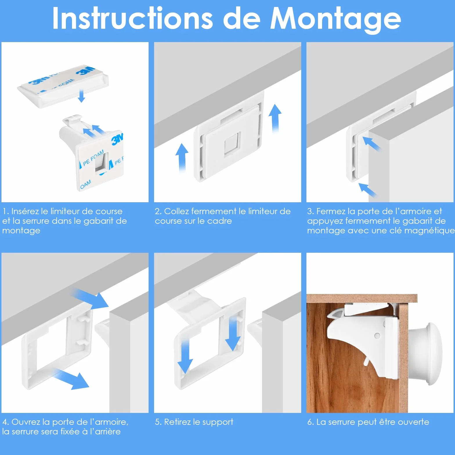 Dreamhigh Securite Placard Enfant Magnétique 10 Serrures 2 Clés Bloc Porte Securite Bebe Magnetique Protection Placards Portes Tiroirs Blocage Sans Perçage