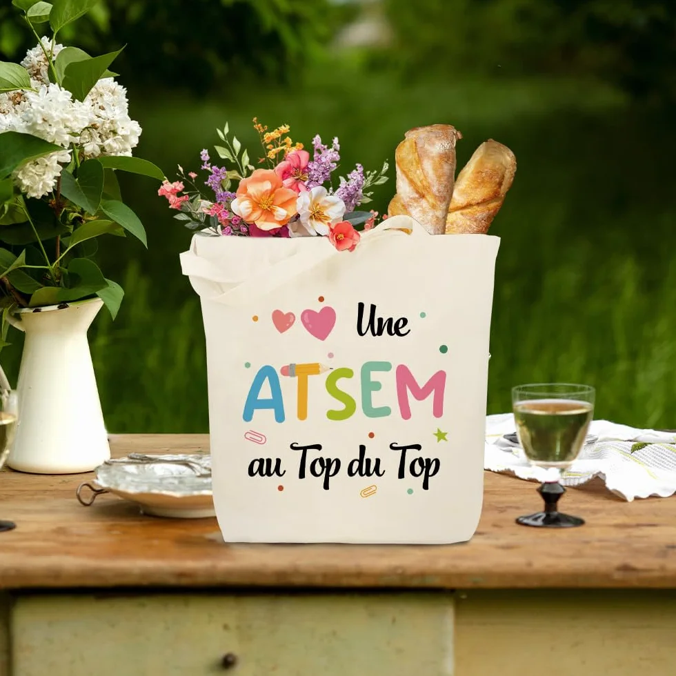 Tote Bag Atsem Maitresse D'école Cadeau Fin D'année Sac Professeur