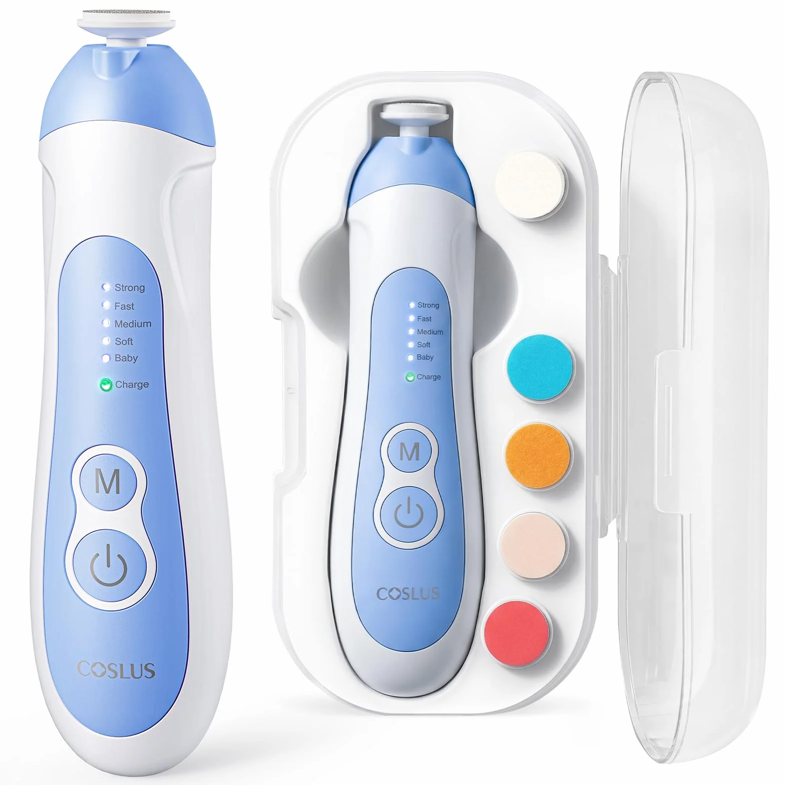 COSLUS Lime à Ongles Électrique Bébé Set Manucure Pedicure 6 Têtes Ponçage 5 Modes Lumière LED C52 Bleu Foncé