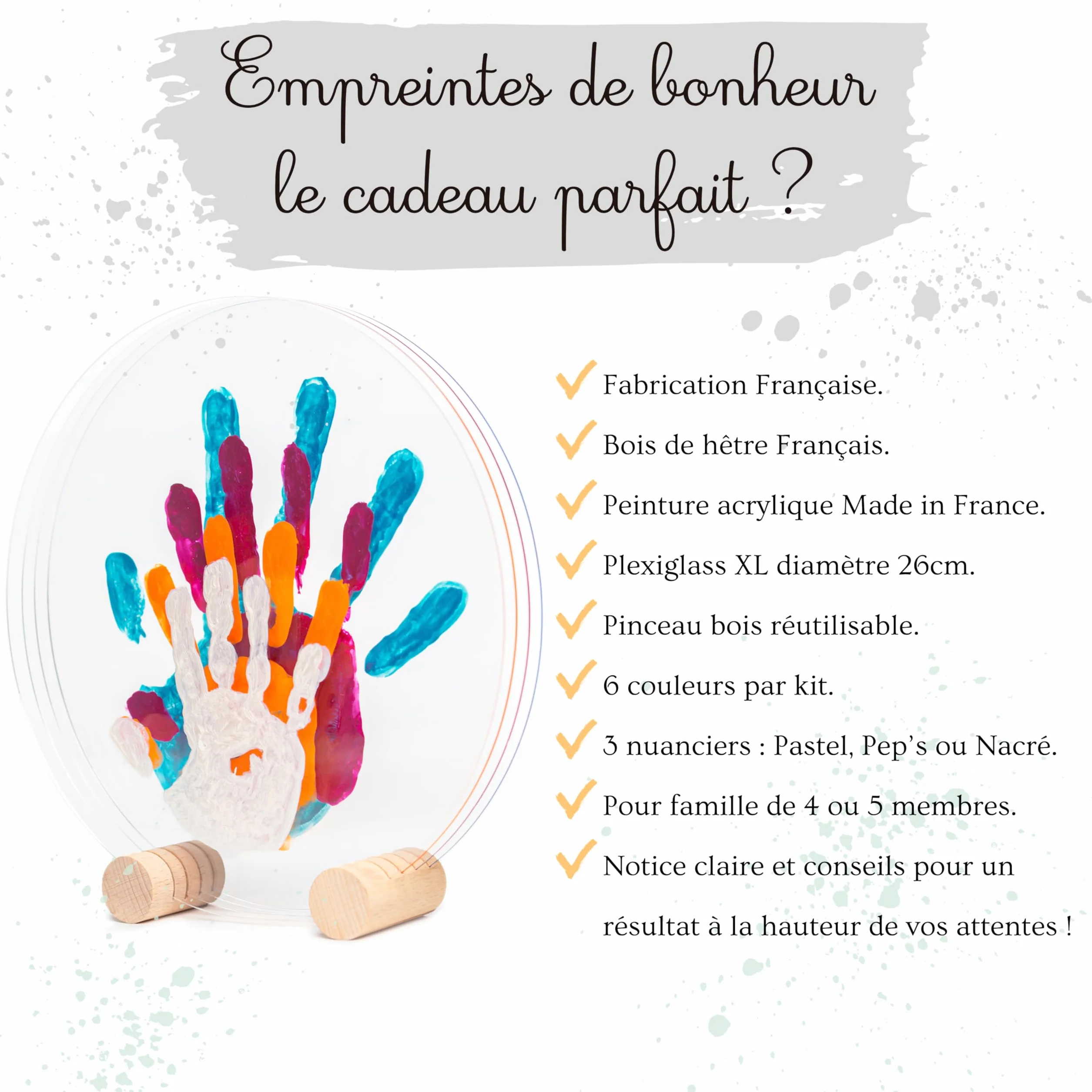 LouYou Empreintes de Bonheur Kit Empreinte Famille de 4 Made in France Nacré Coffret Naissance Support bois 4 plexiglass