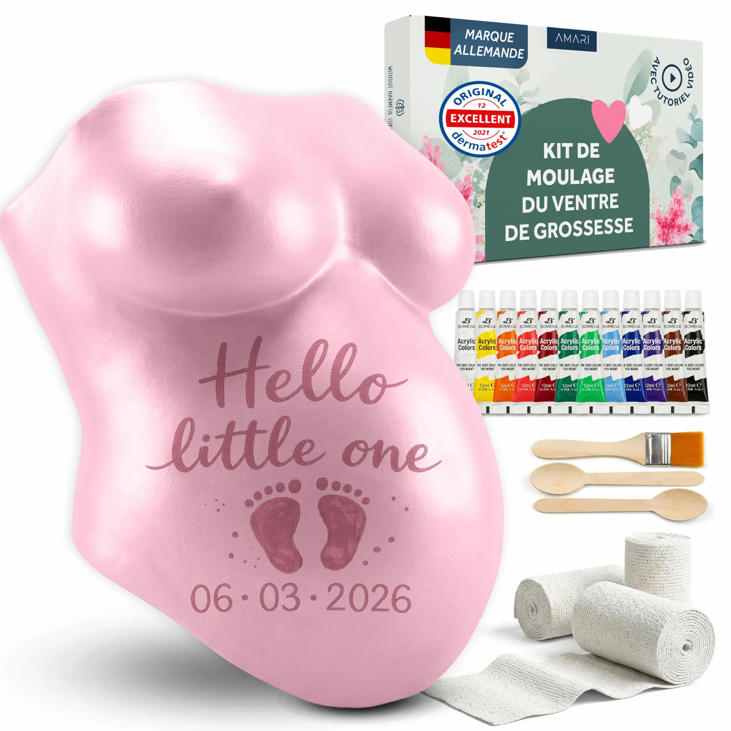 Kit d'empreintes de plâtre pour ventre de bébé - Cadeau pour future mère, souvenirs de grossesse