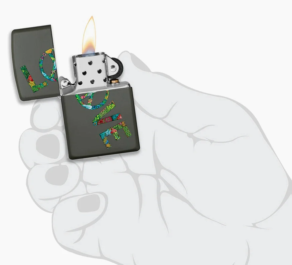 Zippo Briquet Tempête - Love Peace Nature - Finition Verte Mate avec Color Image - Rechargeable - Réutilisable - Design Coupe-Vent - Coffret Cadeau - Fabriqué aux États-Unis