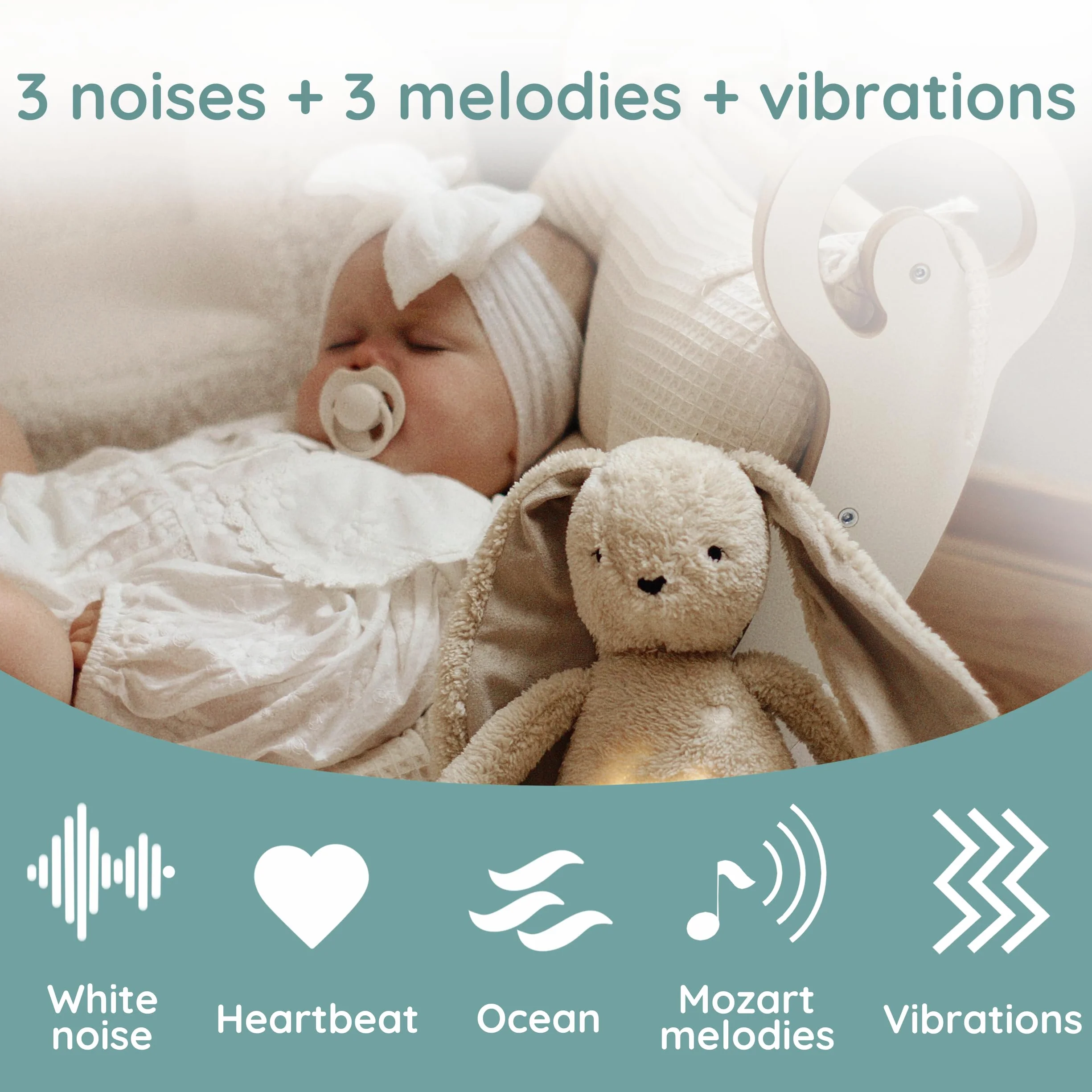 myHummy Ours endormi Bunny beige Duo avec application – Musique & aide au sommeil