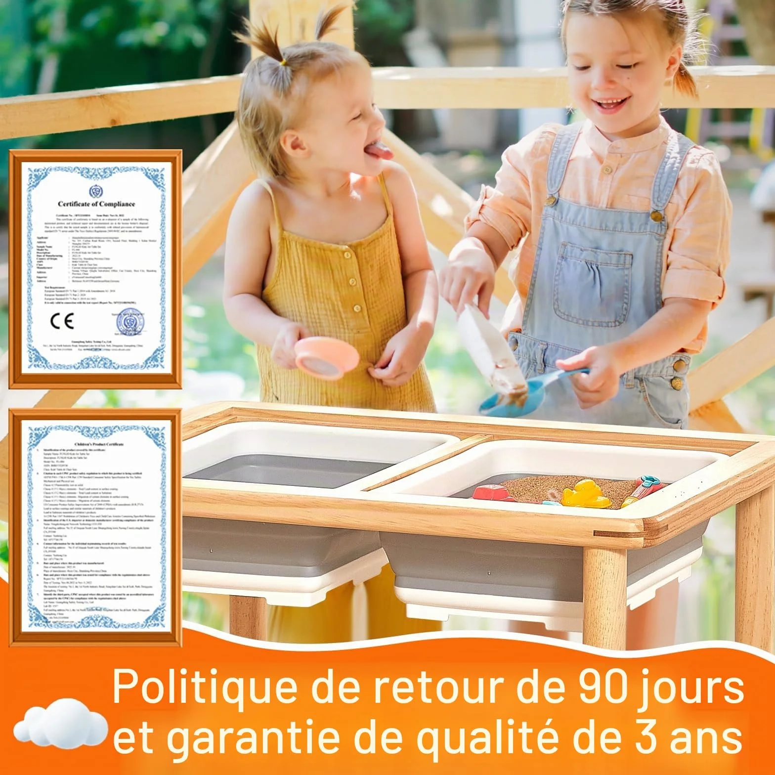 FUNLIO Table sensorielle en Bois avec 2 bacs pour Les Enfants de 1 à 5 Ans, Table sensorielle pour Enfants à Hauteur réglable sur 3 Niveaux, de Jeu pour l'eau et Le Sable, certifiée CPC