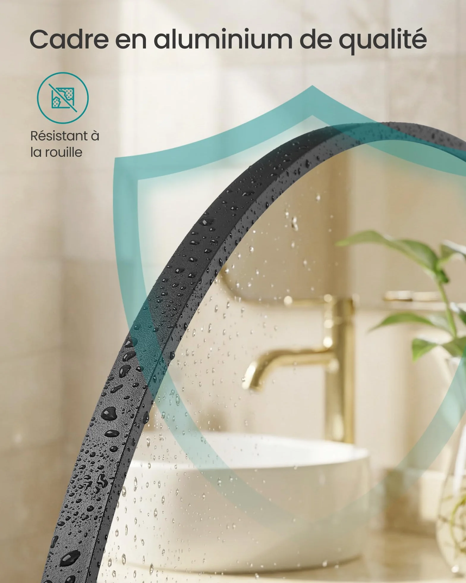 SONGMICS Miroir Salle de Bain Mural Arqué 40 x 30 cm Cadre Aluminium Noir d'encre LWM013BD01